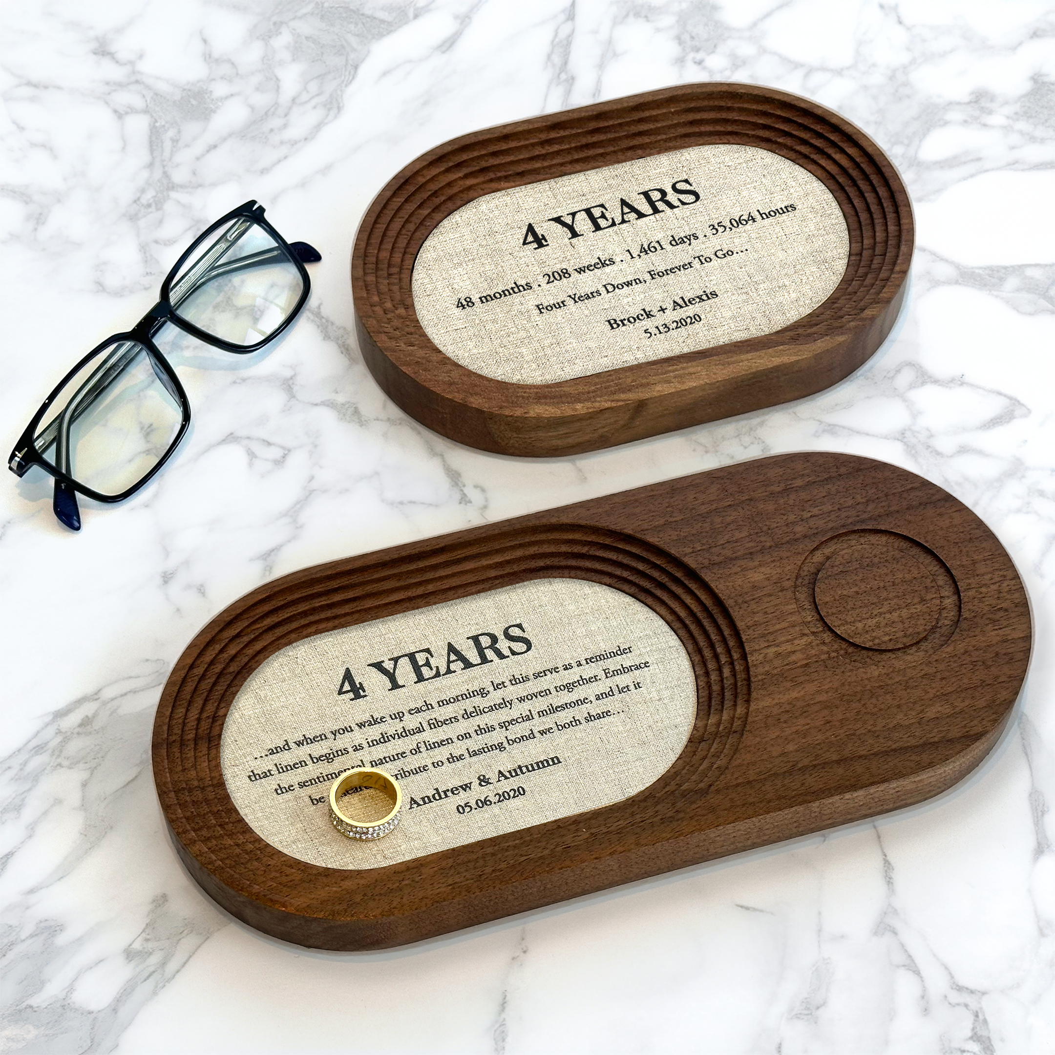 Customizable tray with wireless phone charging for 4th linen anniversary celebration - iPhone/Samsung/Google phone compatible