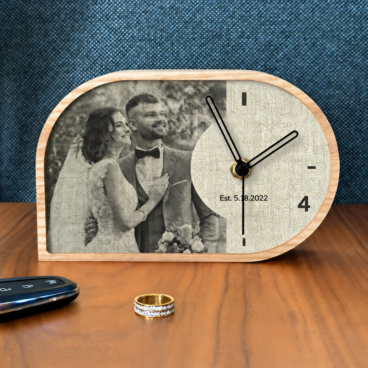 Handmade Personalized Linen Desk Clock - 4th Anniversary Gift for Him & Her