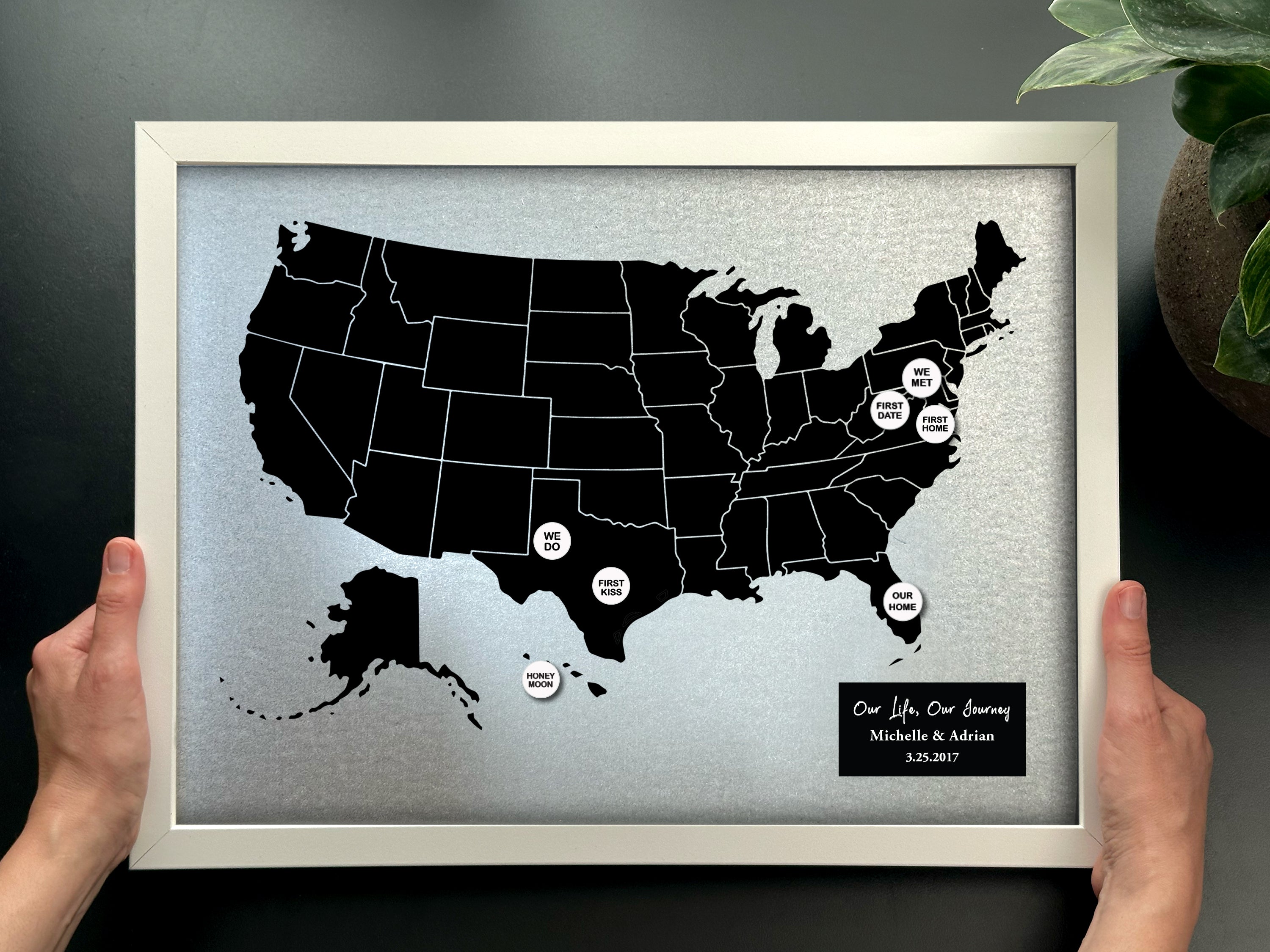 Personalized Steel Magnet Pin Map - 11th Anniversary Gift for Him & Her
