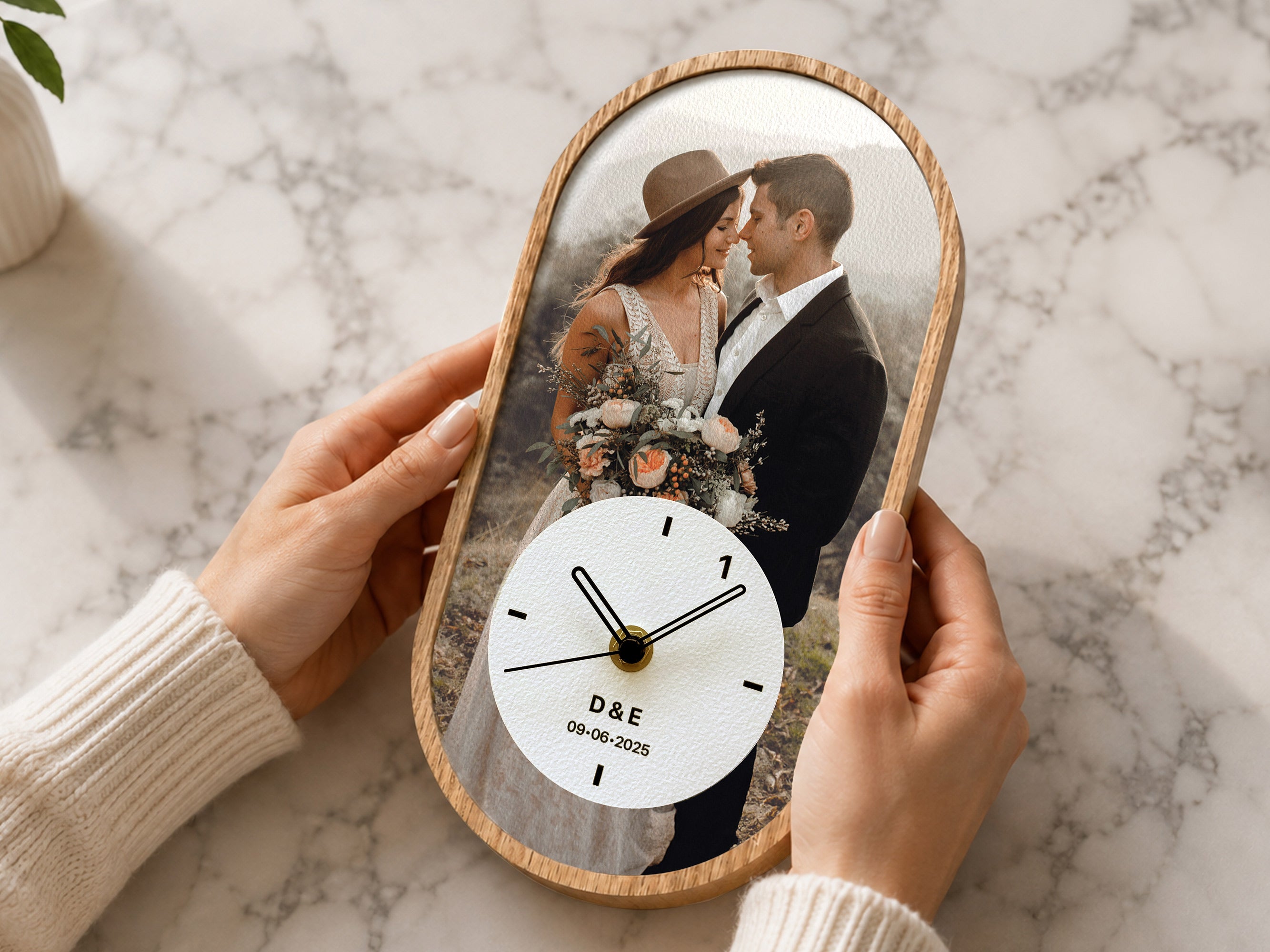 Personalized Photo Wall Clock - 17th Anniversary Gift for Him & Her - Custom Furniture Anniversary Wood Clock