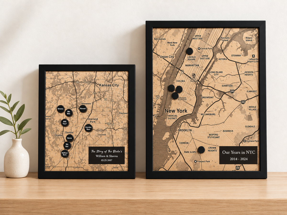 Wood Map Wall Art with Pins - 5th Anniversary Gift for Him - A Custom Family Story Memento
