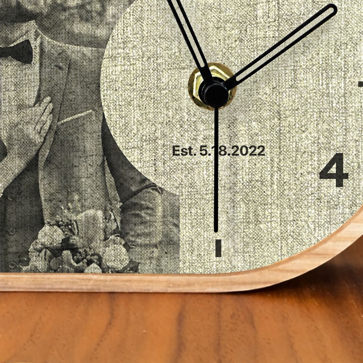 Handmade Personalized Linen Desk Clock - 4th Anniversary Gift for Him & Her