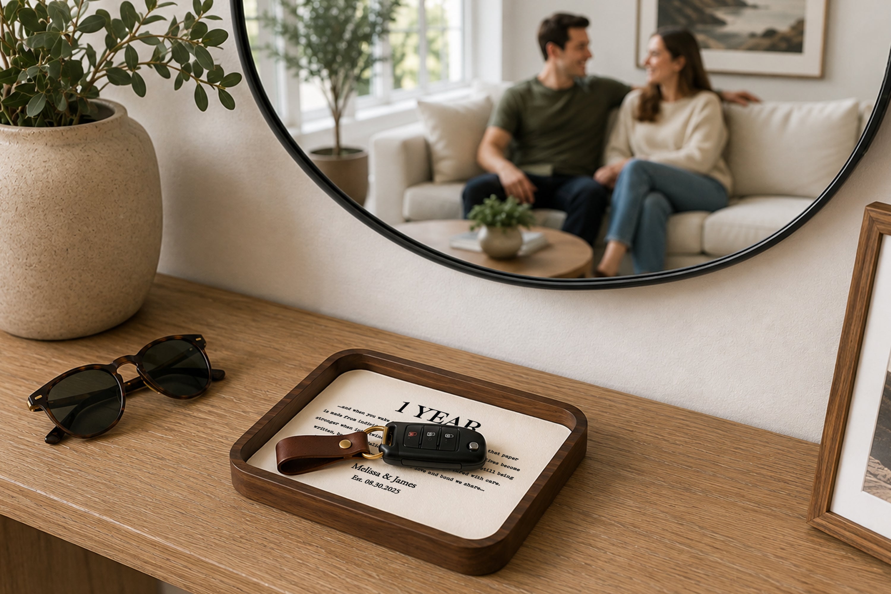 1 Year Anniversary Gifts for Men • Custom Catchall Tray for Paper Anniversary • Paper in Walnut Tray with Initials, Date, Vows, Song Lyrics (Copy)