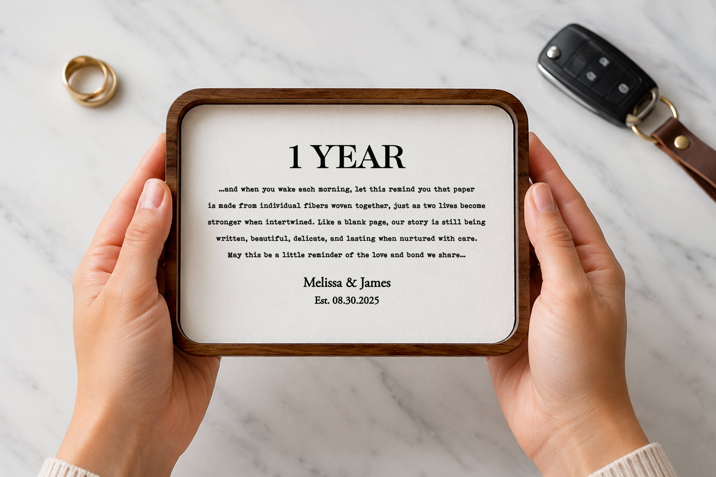 1 Year Anniversary Gifts for Men • Custom Catchall Tray for Paper Anniversary • Paper in Walnut Tray with Initials, Date, Vows, Song Lyrics (Copy)