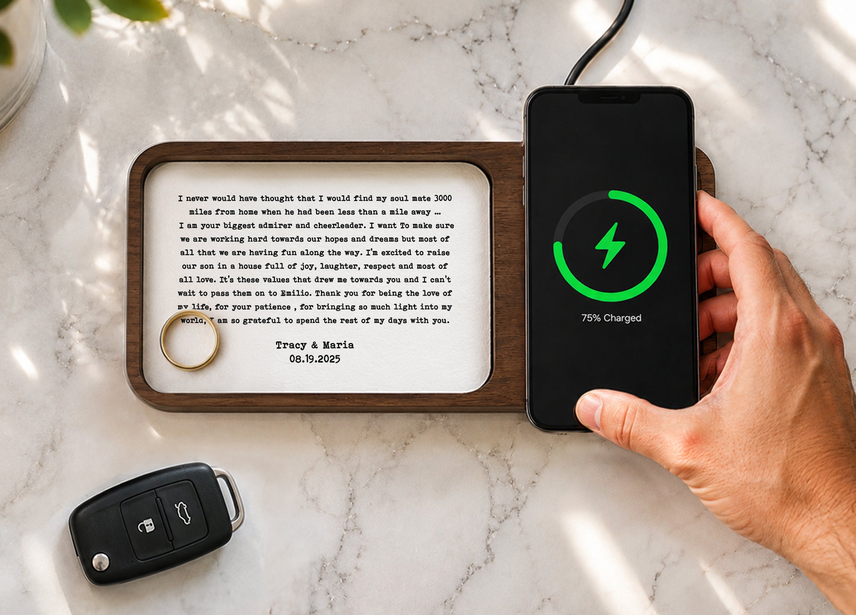 1 Year Anniversary Gifts for Men • Custom Catchall Tray for Paper Anniversary • Paper in Walnut Tray with Initials, Date, Vows, Song Lyrics (Copy)