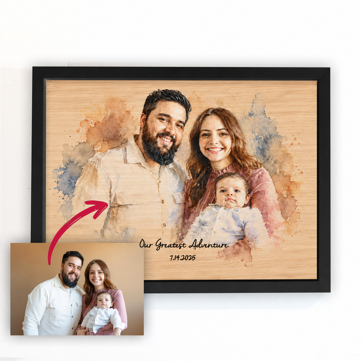 Personalized Watercolor Photo on Wood - 5th Anniversary Gift for Him & Her