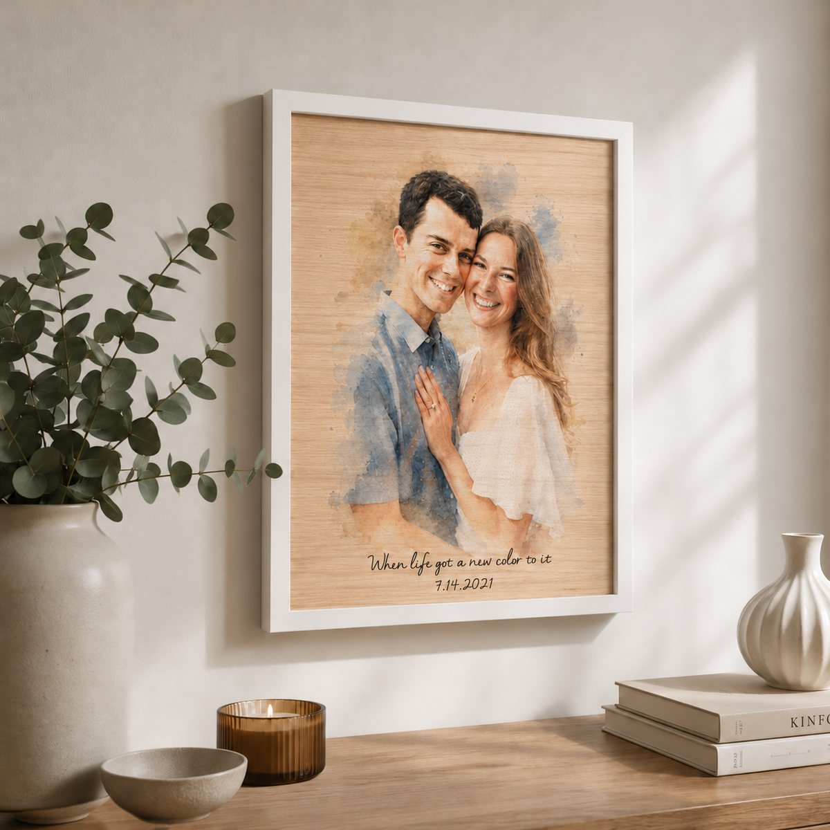 Personalized Watercolor Photo on Wood - 5th Anniversary Gift for Him & Her
