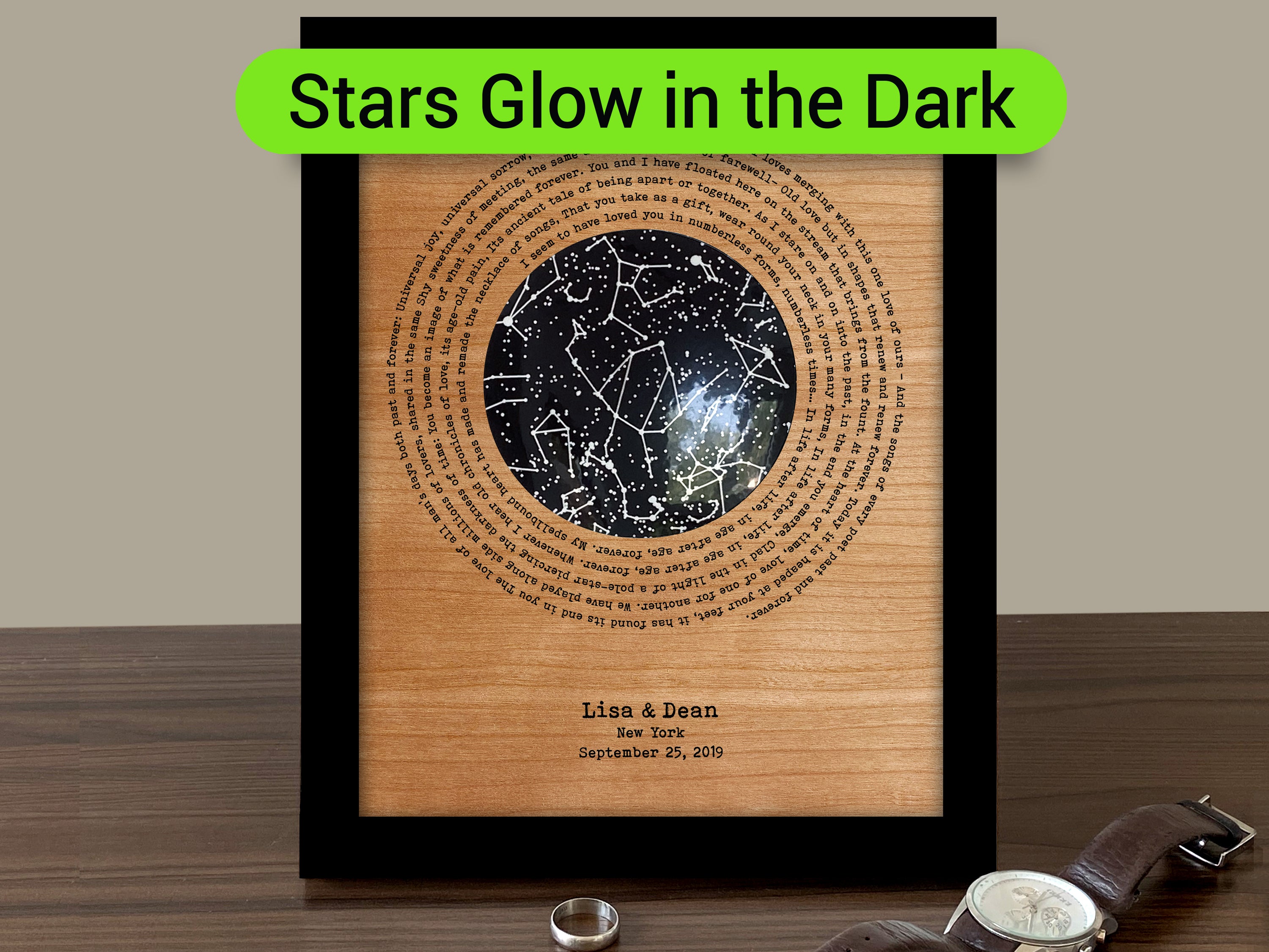 Wood Glow in the Dark Star Map Wall Art