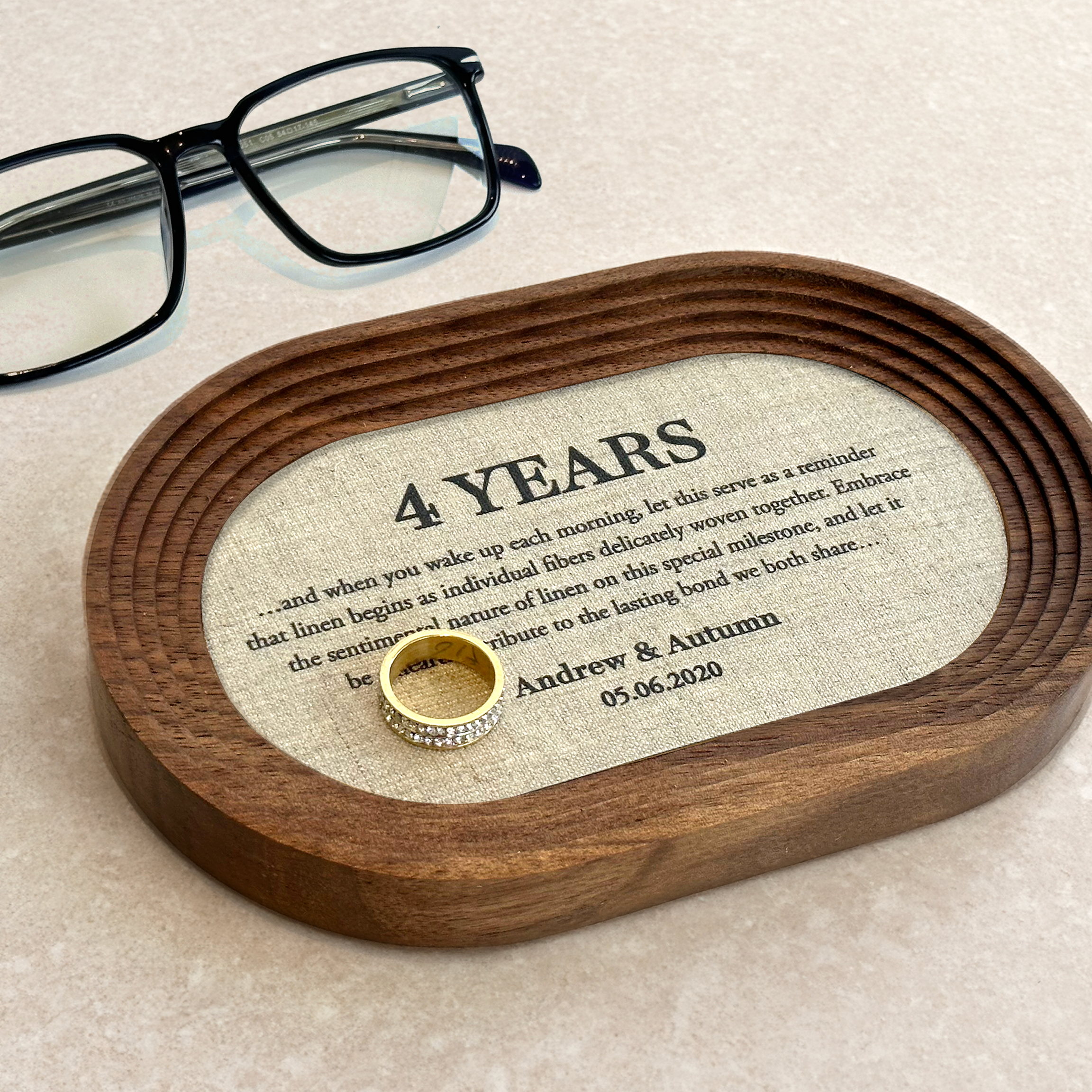Customizable tray with wireless phone charging for 4th linen anniversary celebration -  iPhone/Samsung/Google phone compatible