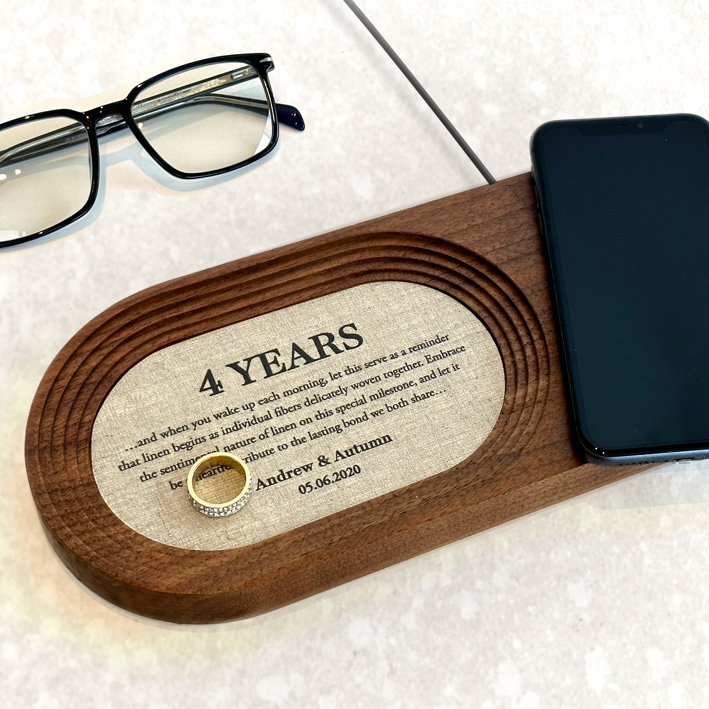 Customizable tray for 4th linen anniversary celebration - Use as key tray, ring dish or jewelry tray