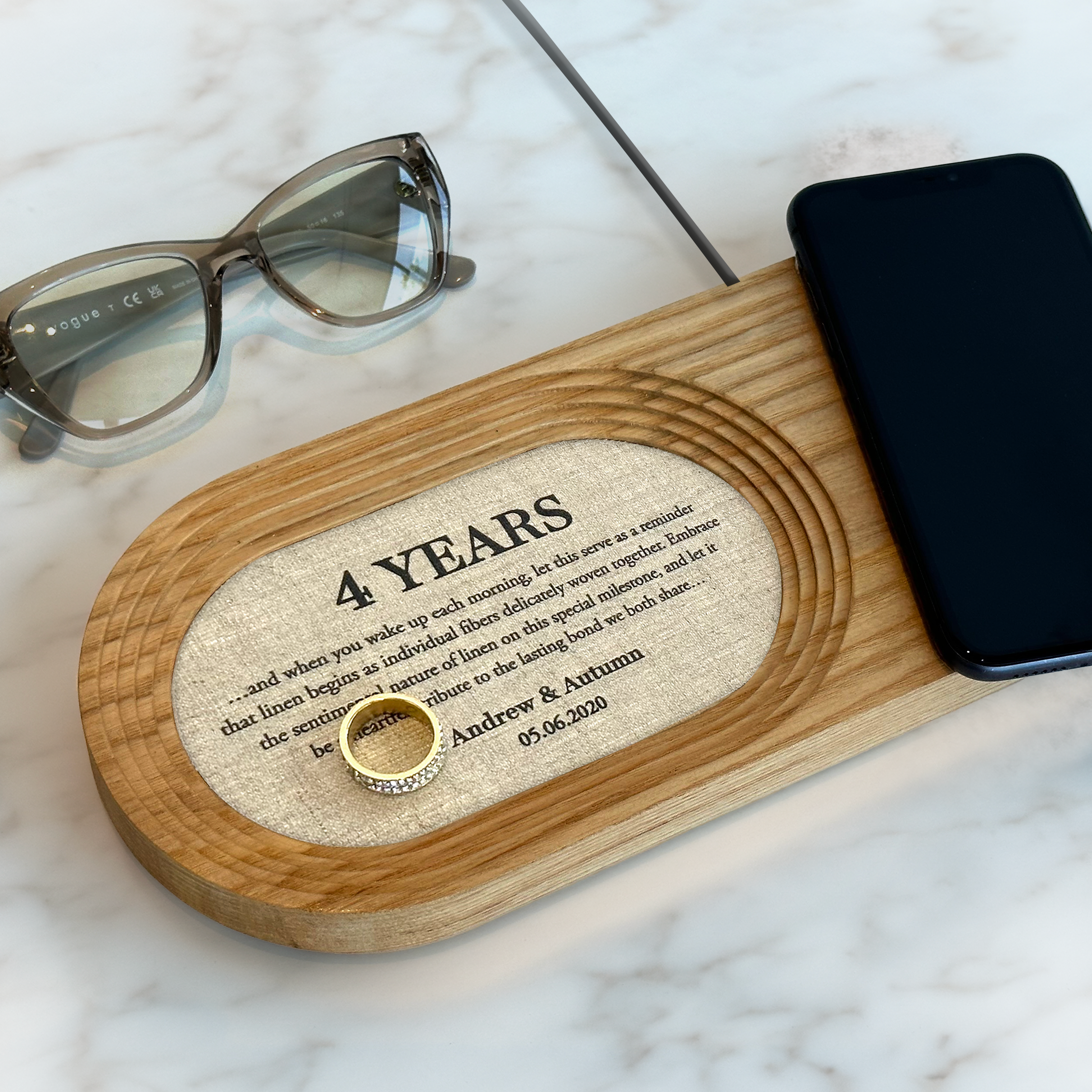Customizable tray for 4th linen anniversary celebration - Use as key tray, ring dish or jewelry tray