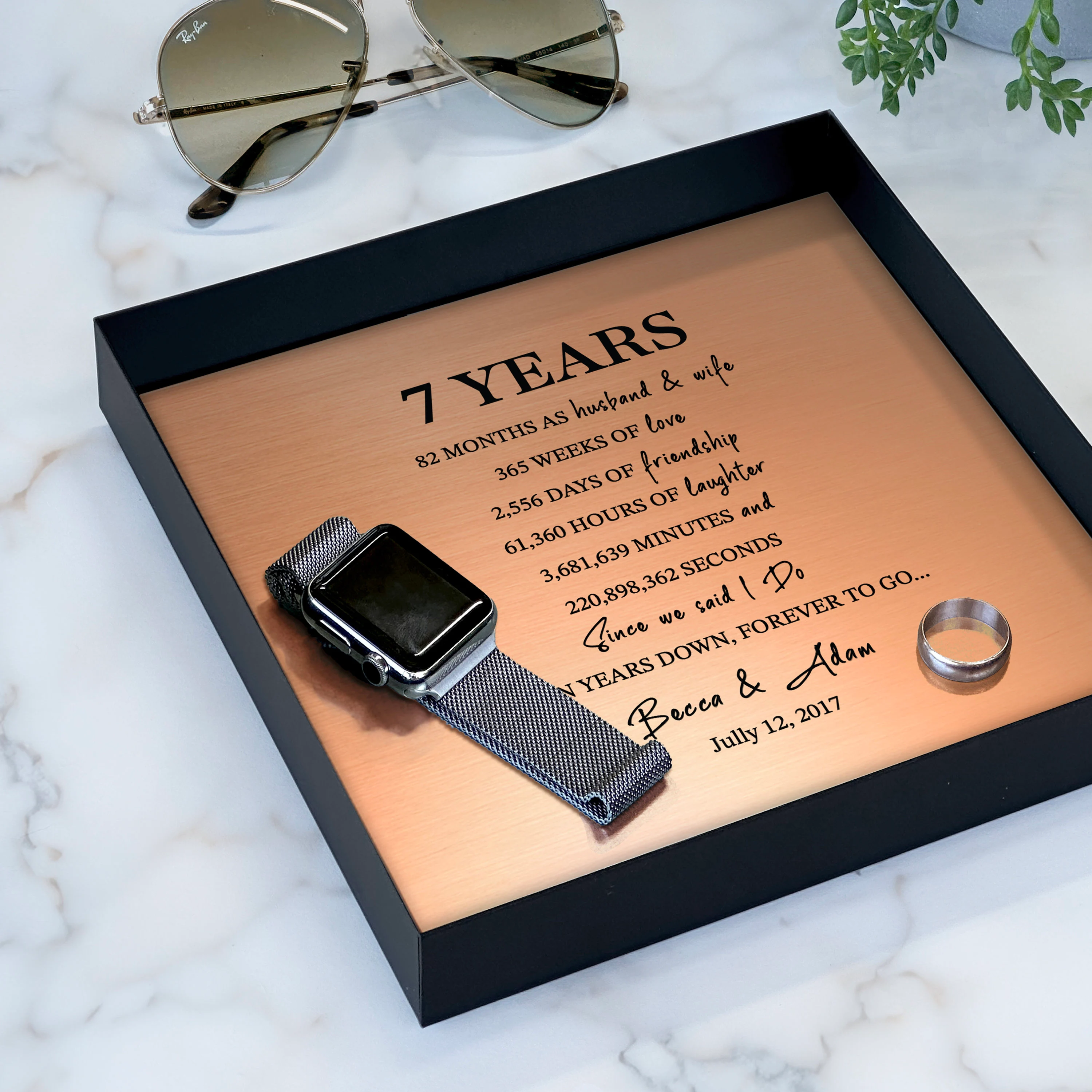 Tray with Custom Wording on Copper for 7th Anniversary
