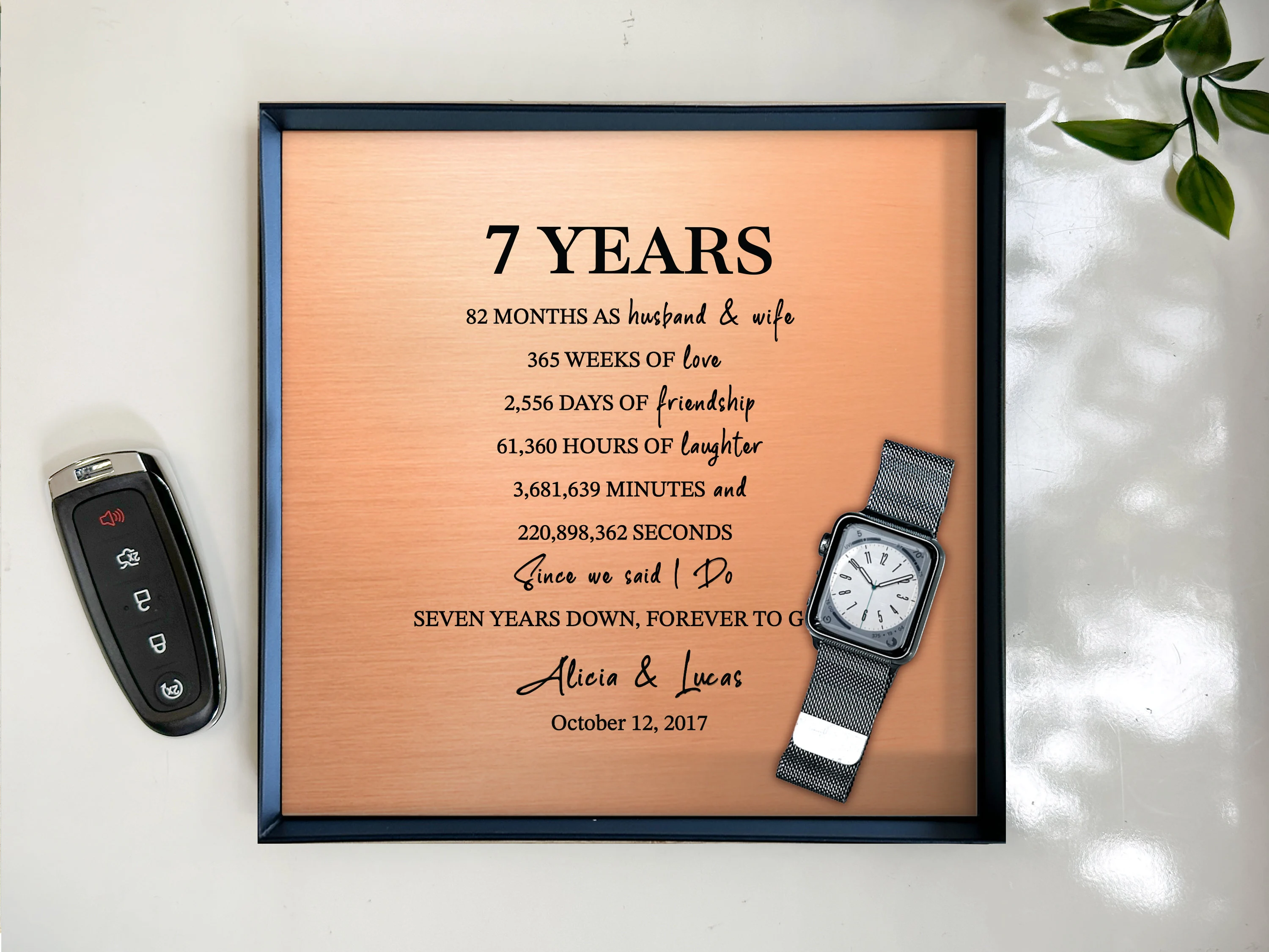 Tray with Custom Wording on Copper for 7th Anniversary