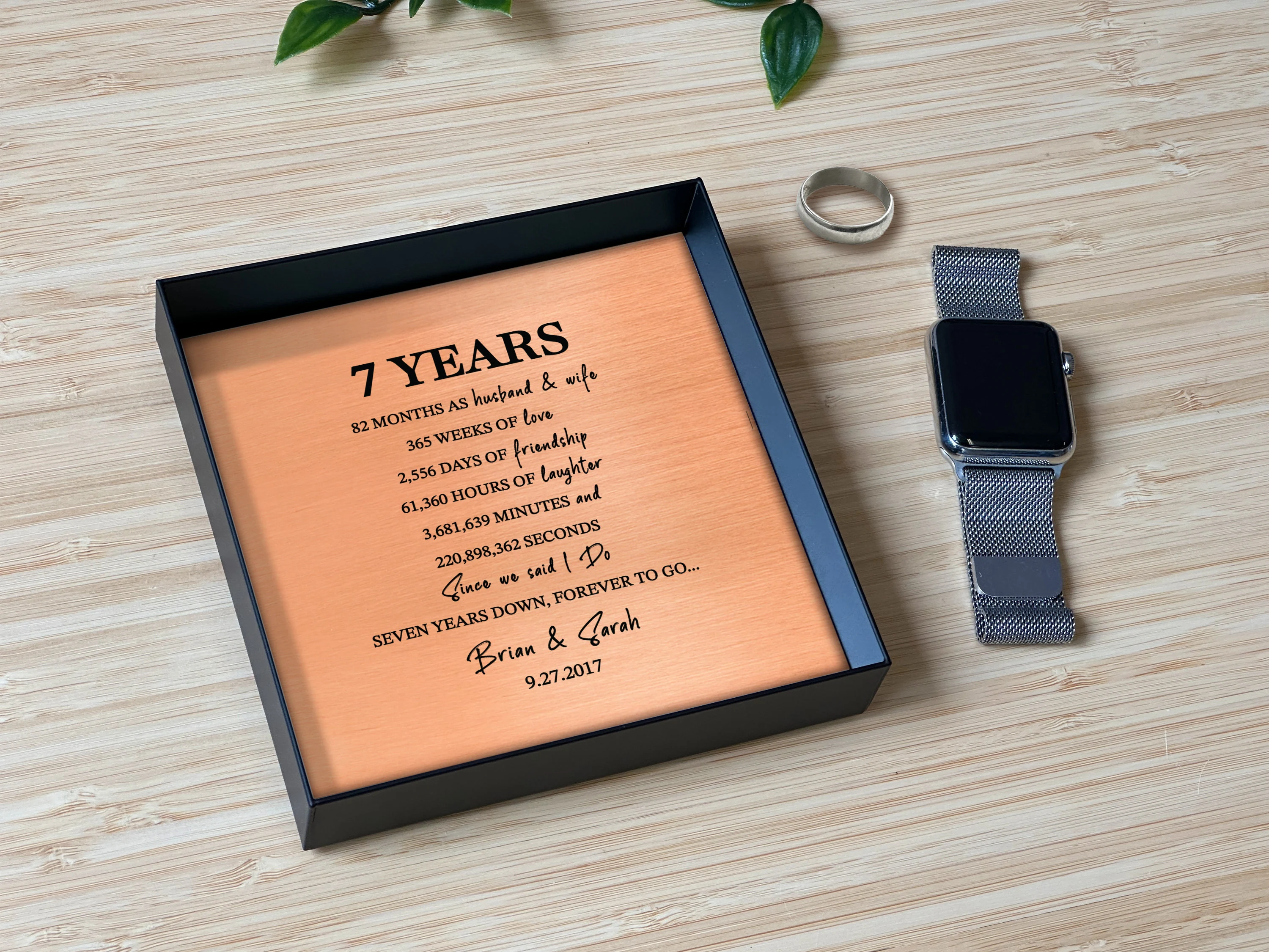 Tray with Custom Wording on Copper for 7th Anniversary
