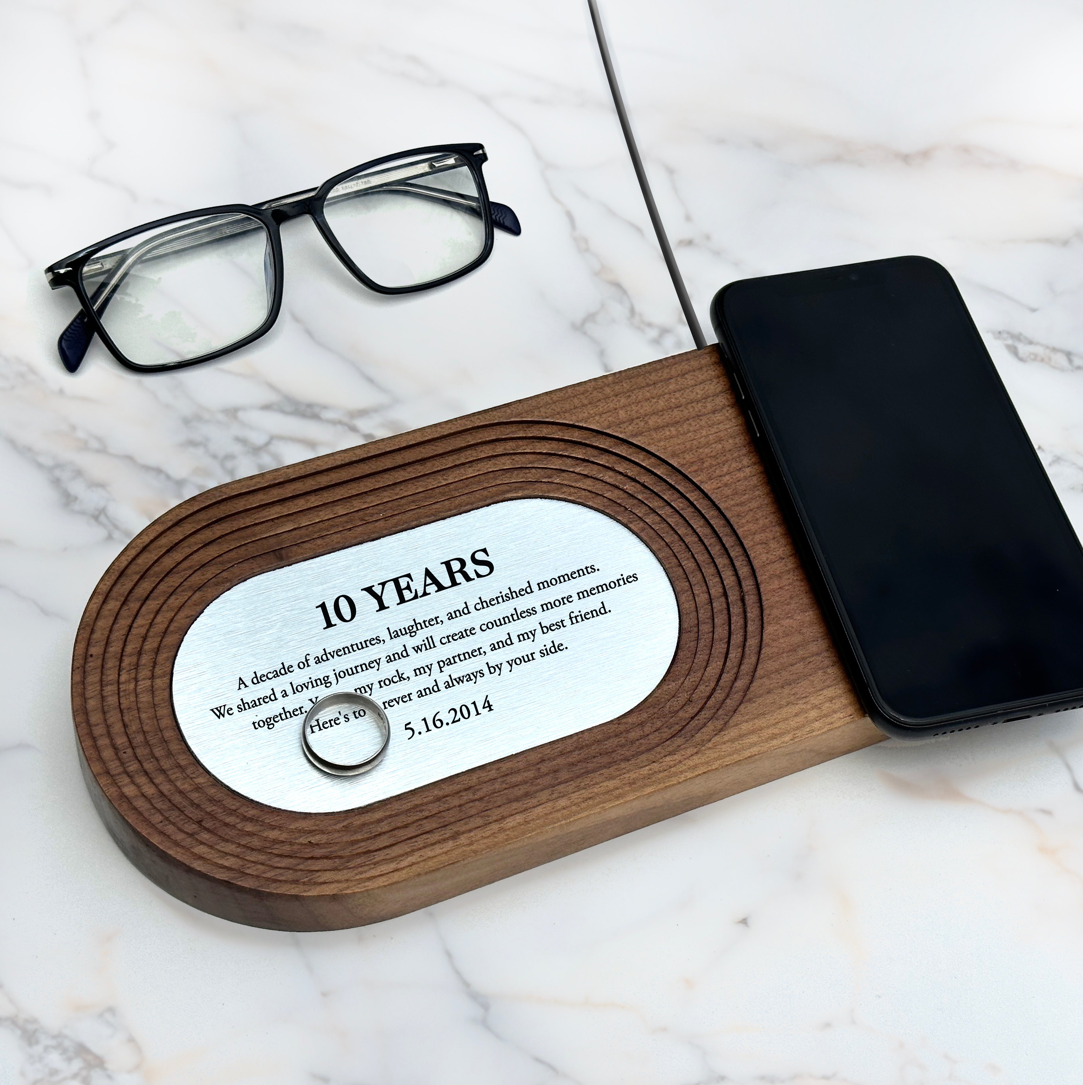 Charging tray with phone and glass