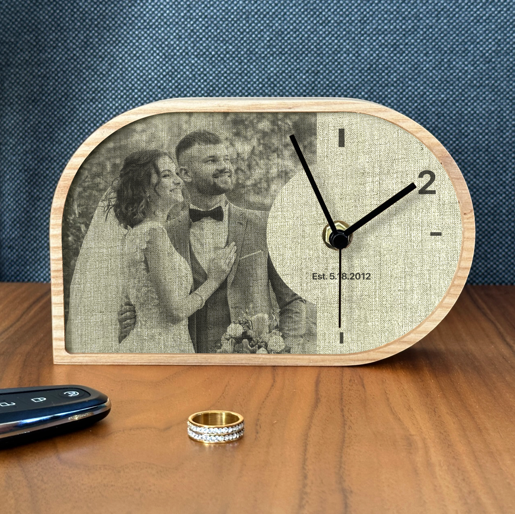 Handmade Customizable Linen Desk Clock for 12 year anniversary