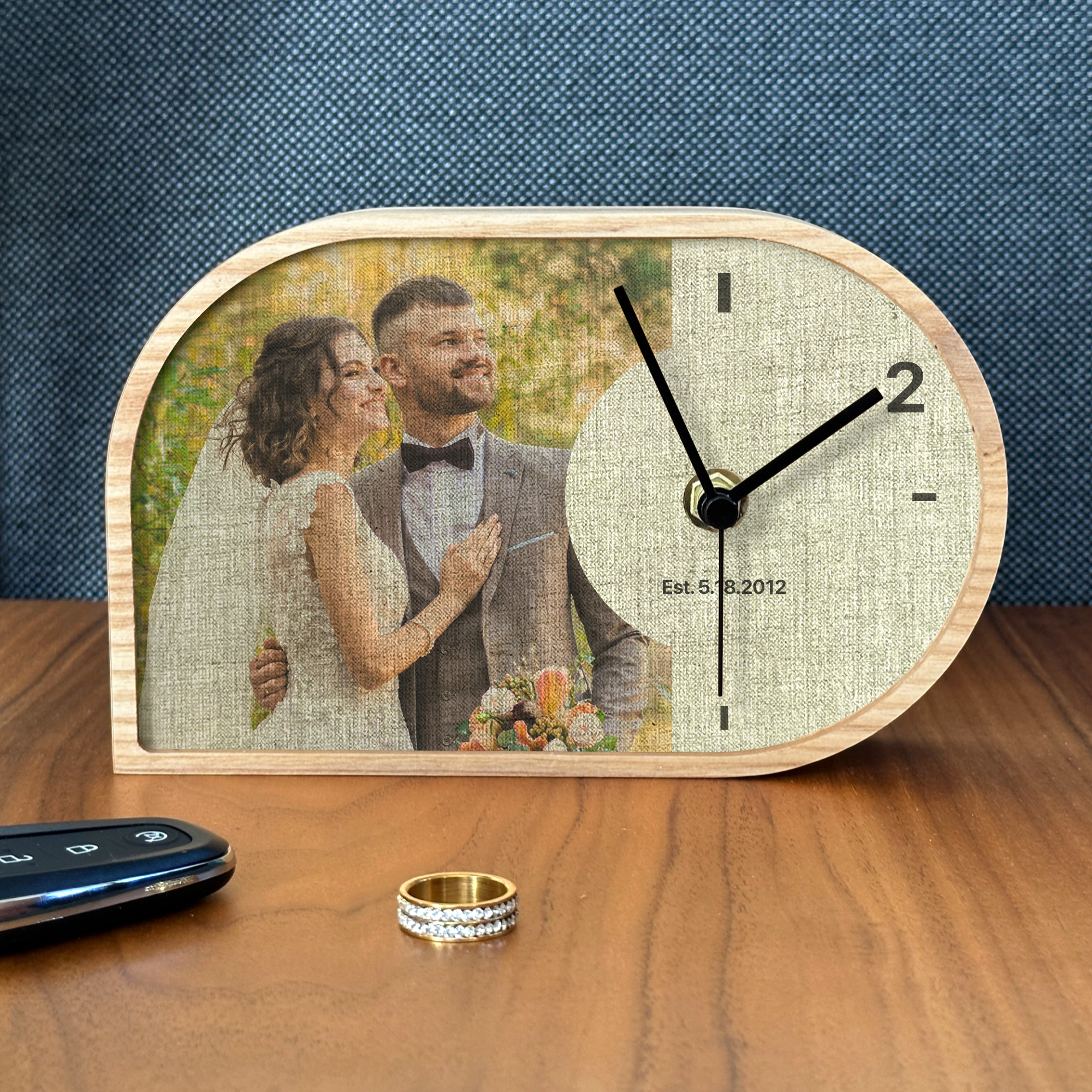 Handmade Customizable Linen Desk Clock for 12 year anniversary