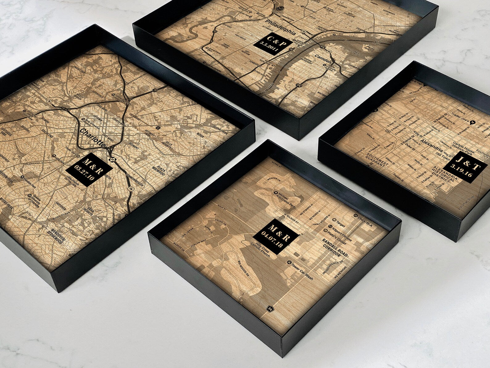 Wood Map Tray - 5th Anniversary Gift for Her - Personalized Wood Anniversary Gift for Wife