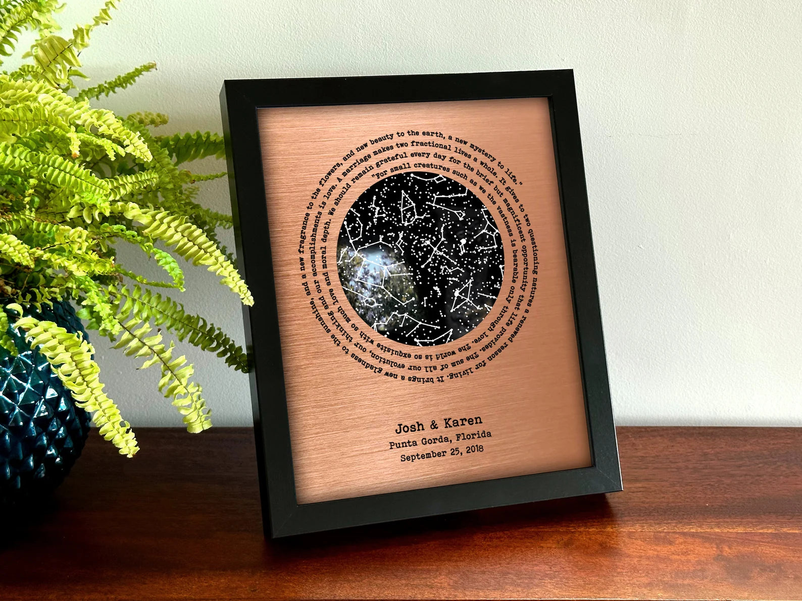 Custom Copper Glow in the Dark Star Map for 22 year anniversary