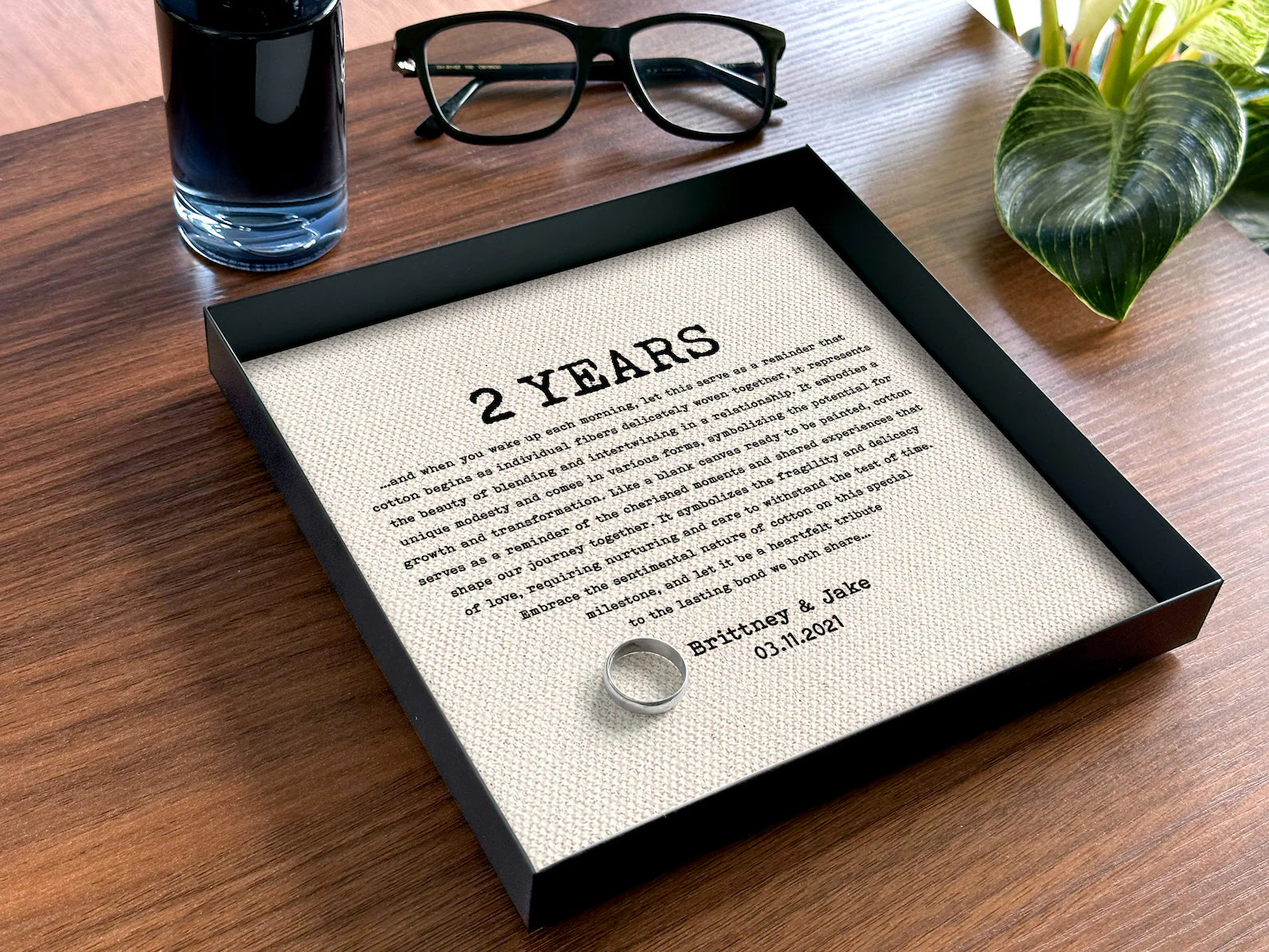 Personalized Cotton Catchall Tray - 2nd Anniversary Gift for Him & Her | Custom Wording