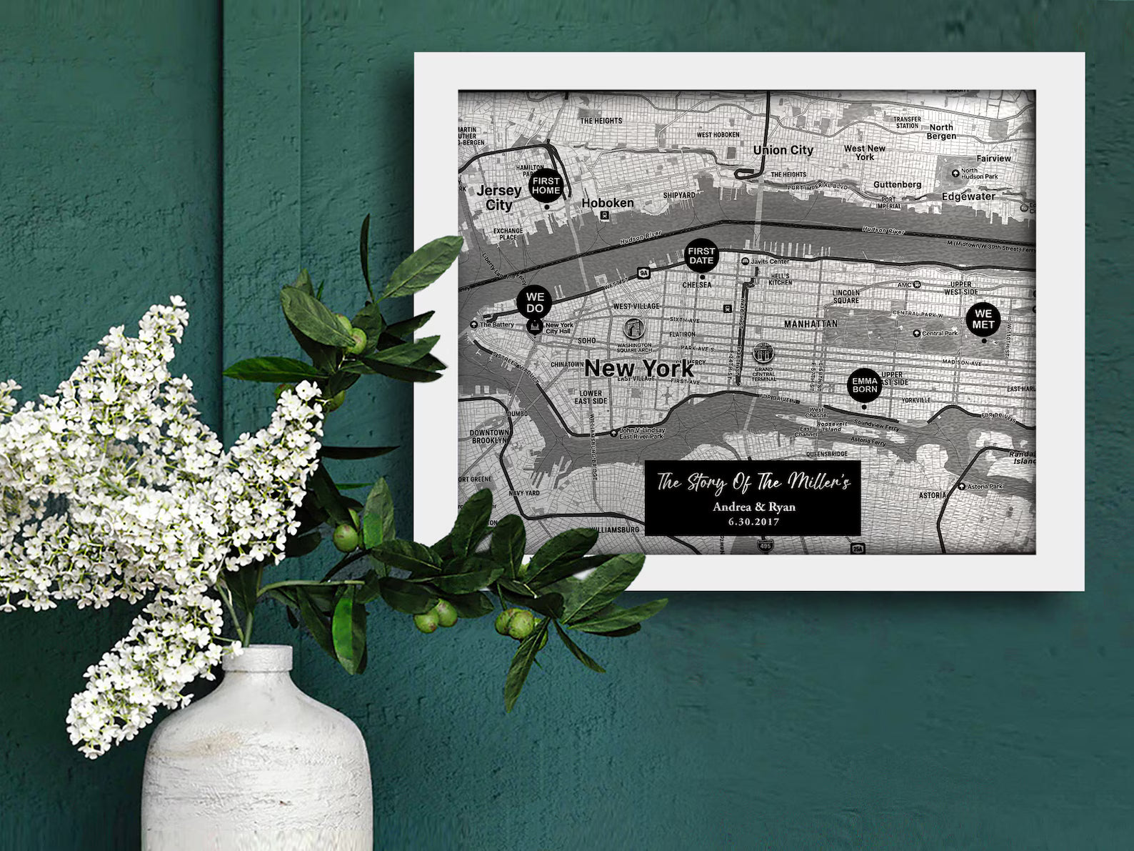 Steel Map with Custom Location Pins - 11th Anniversary Gift for Him & Her - Steel Wedding Anniversary Present