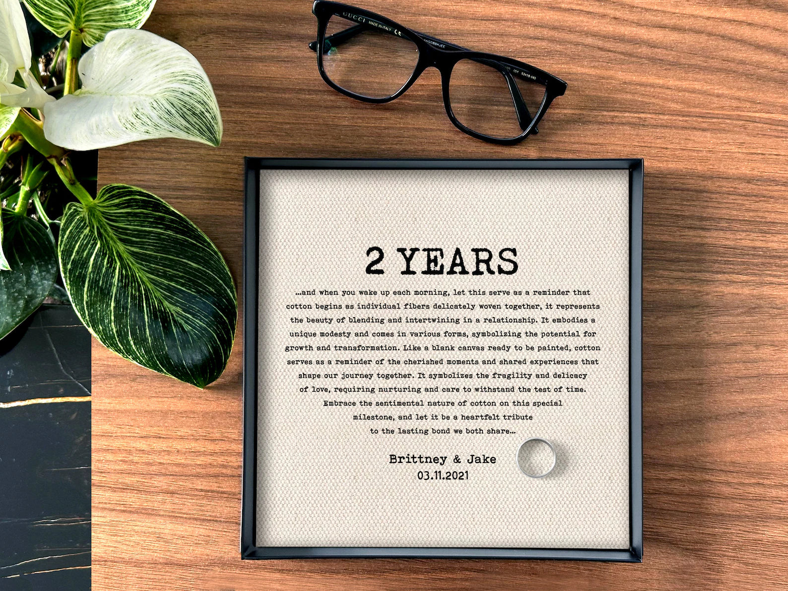 Personalized Cotton Catchall Tray - 2nd Anniversary Gift for Him & Her | Custom Wording