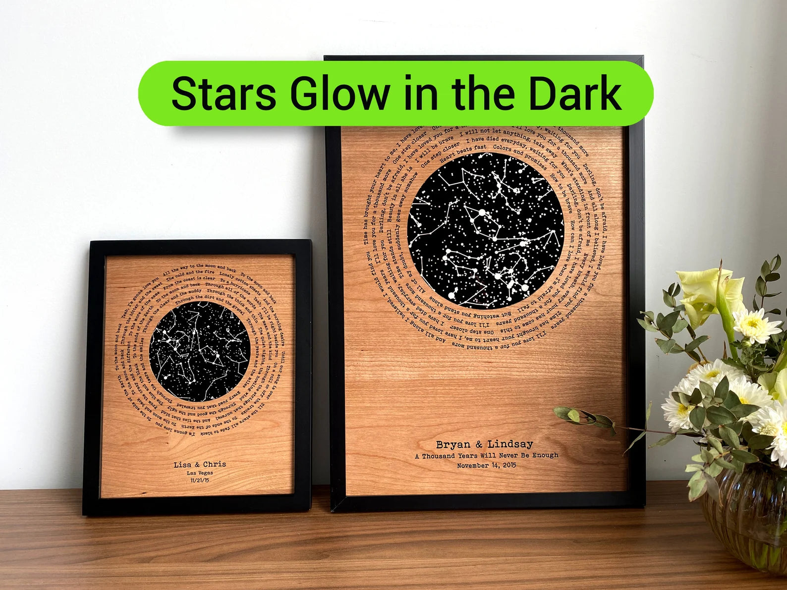 Personalized Glow-in-the-Dark Star Map - 5th Anniversary Gift for Him & Her | Wood Wall Art