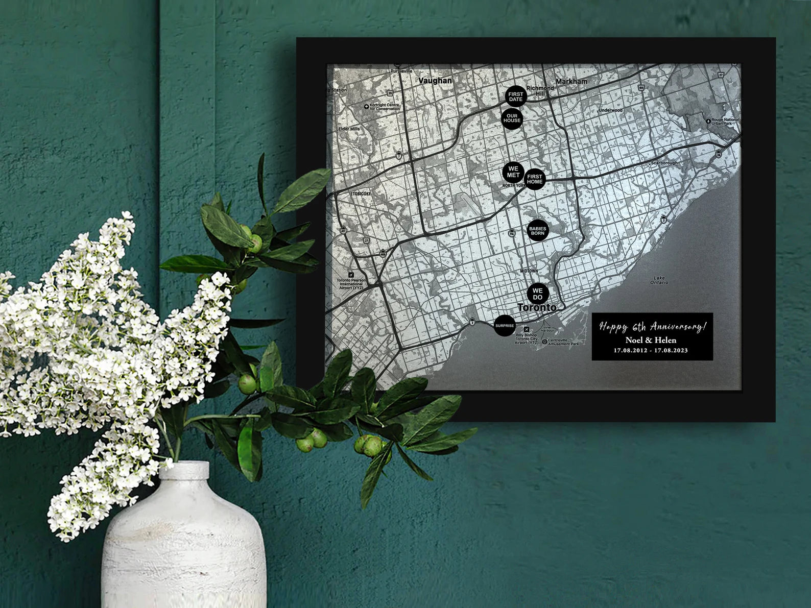 Personalized Aluminum Magnet Pin Map - 10th Anniversary Gift for Him & Her