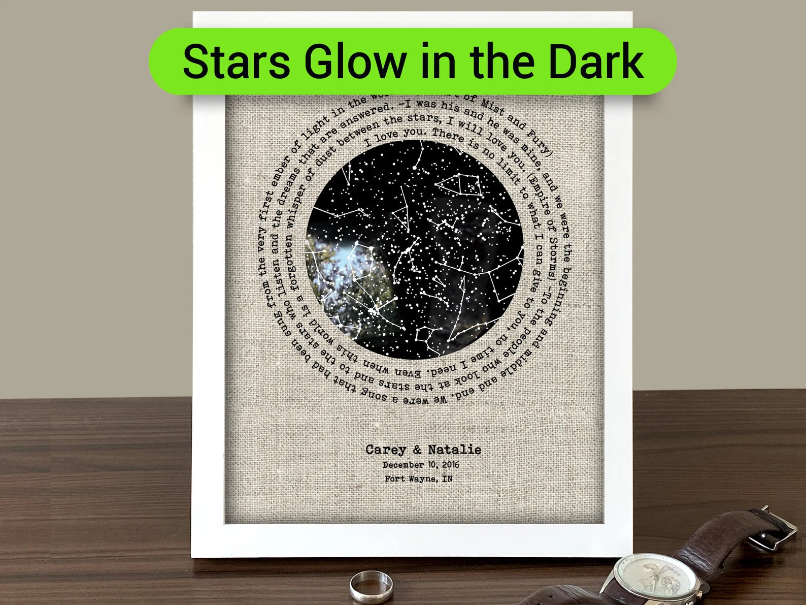 Personalized Glow-in-the-Dark Star Map - 12th Anniversary Gift for Him & Her | Linen Wall Art