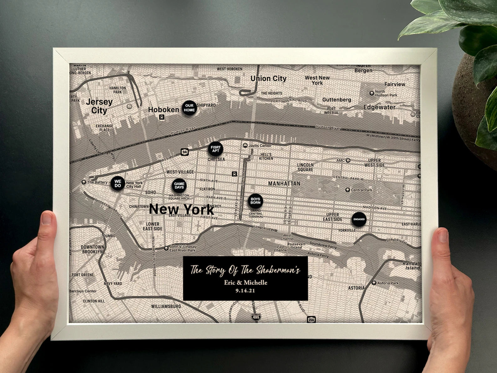 Personalized Cotton Push Pin Map - 2nd Anniversary Gift for Him & Her