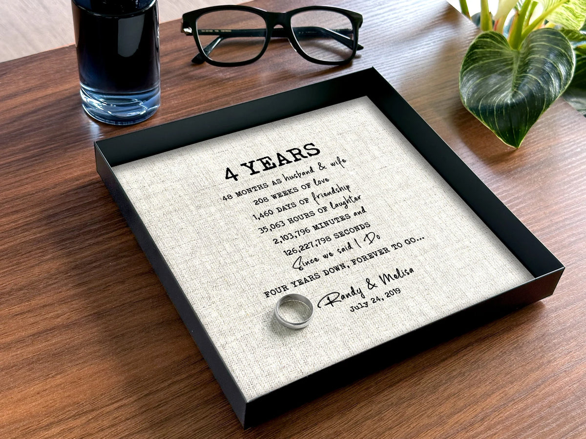 Linen Tray with custom wording - 4th Anniversary Gift for him and her