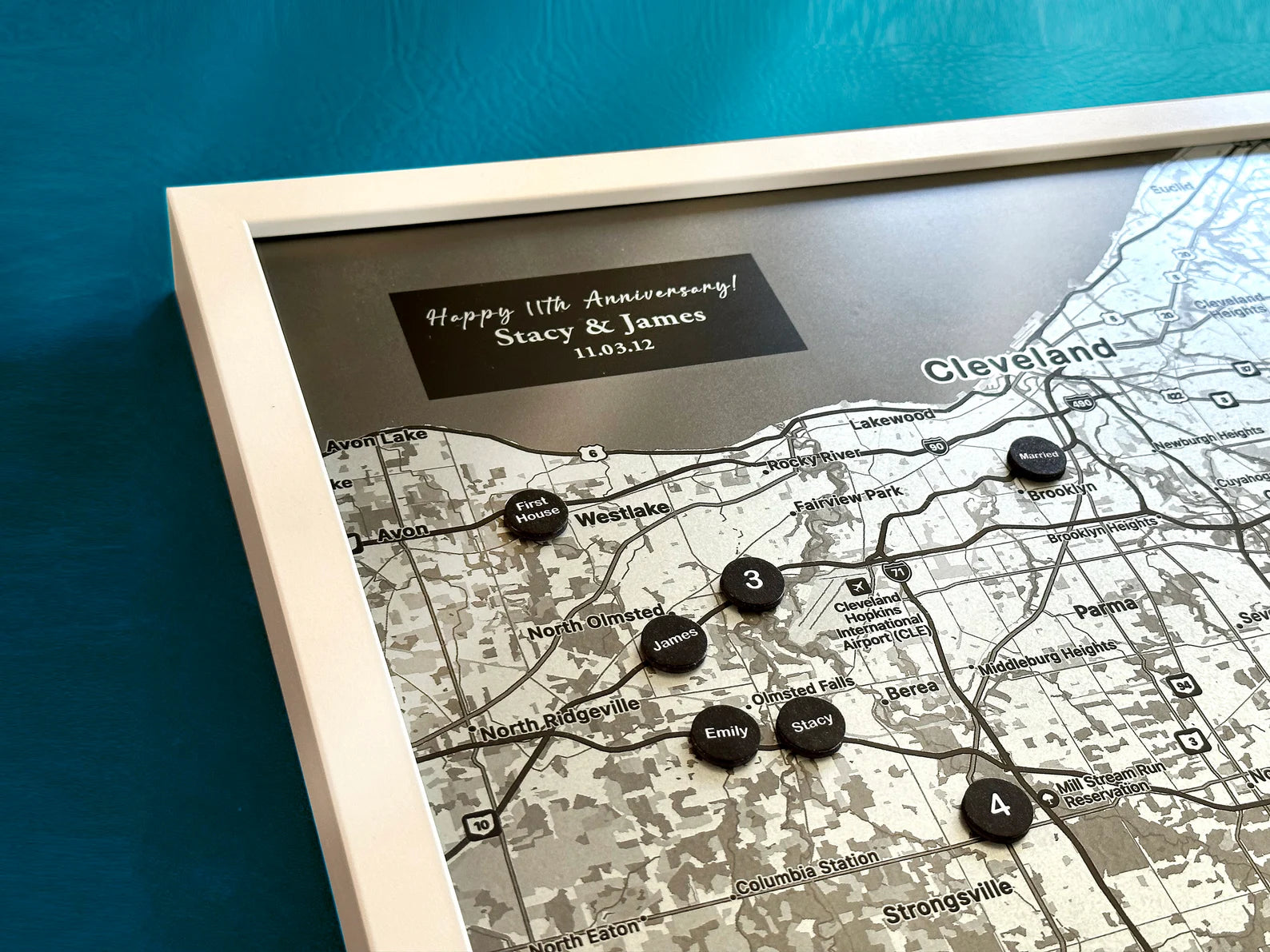Personalized Steel Magnet Pin Map - 11th Anniversary Gift for Him & Her