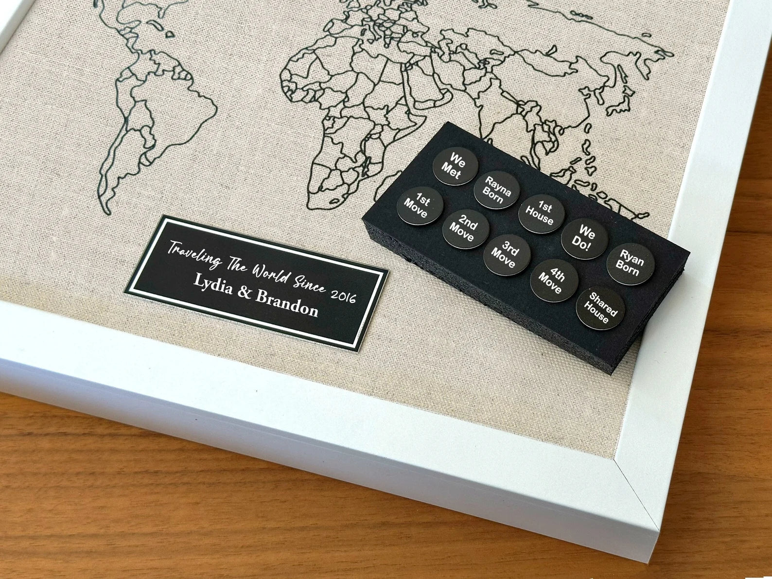 Personalized Linen Push Pin Map - 4th Anniversary Gift, Custom Travel Map with Pins for Him & Her