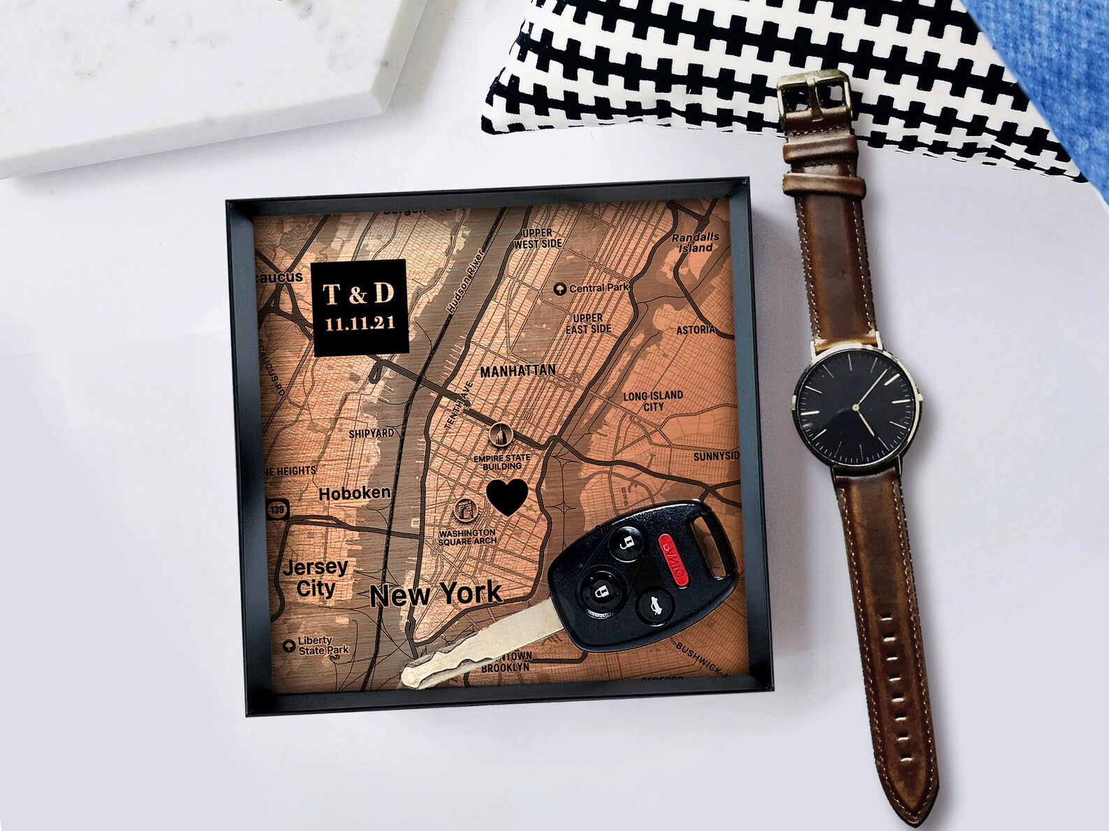 Personalized Copper Map Tray - 7th Anniversary Gift for Him & Her