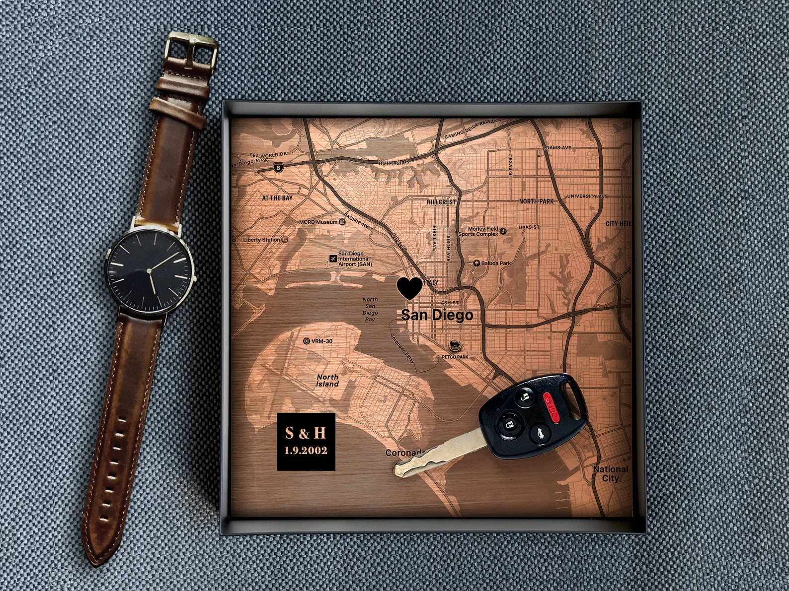 Personalized Copper Map Tray - 22nd Anniversary Gift for Him & Her