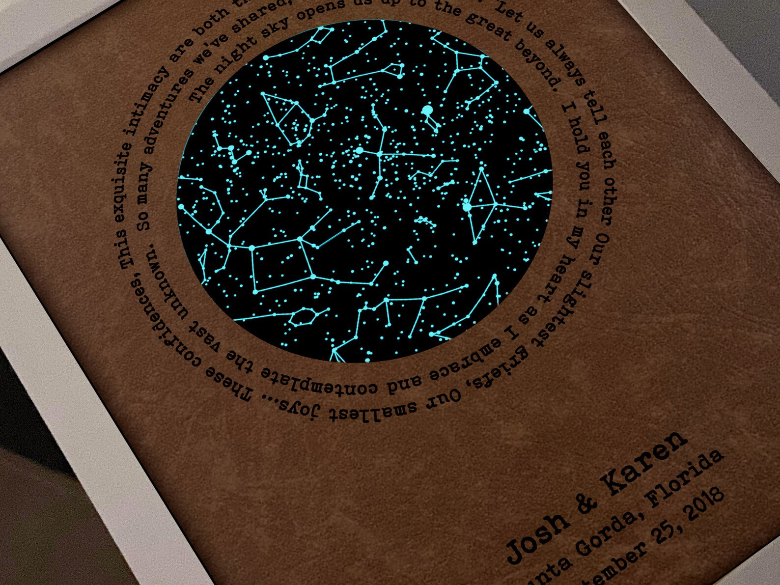 Personalized Glow-in-the-Dark Star Map - 3rd Anniversary Gift for Him & Her | Leather Wall Art