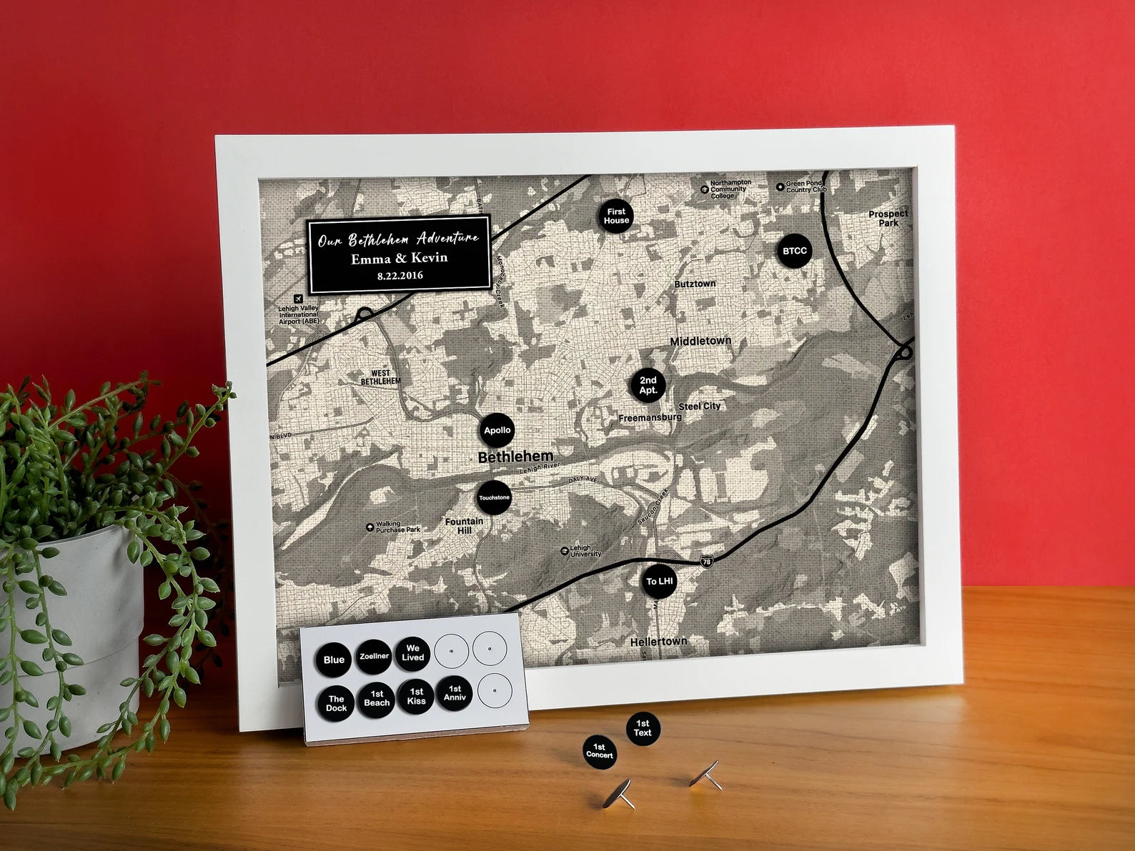 Personalized Linen Push Pin Map - 4th Anniversary Gift, Custom Travel Map with Pins for Him & Her