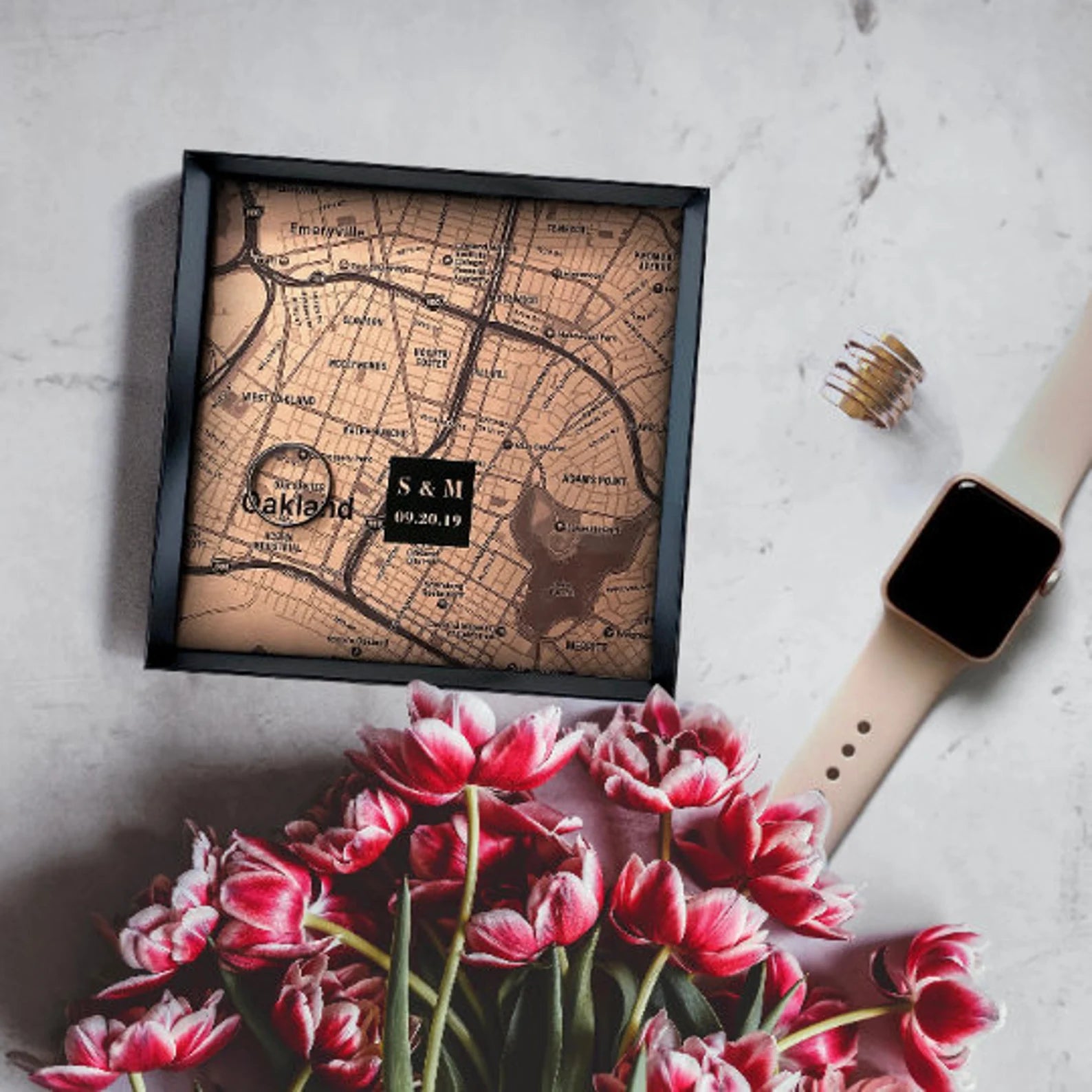 Personalized Copper Map Tray - 22nd Anniversary Gift for Him & Her
