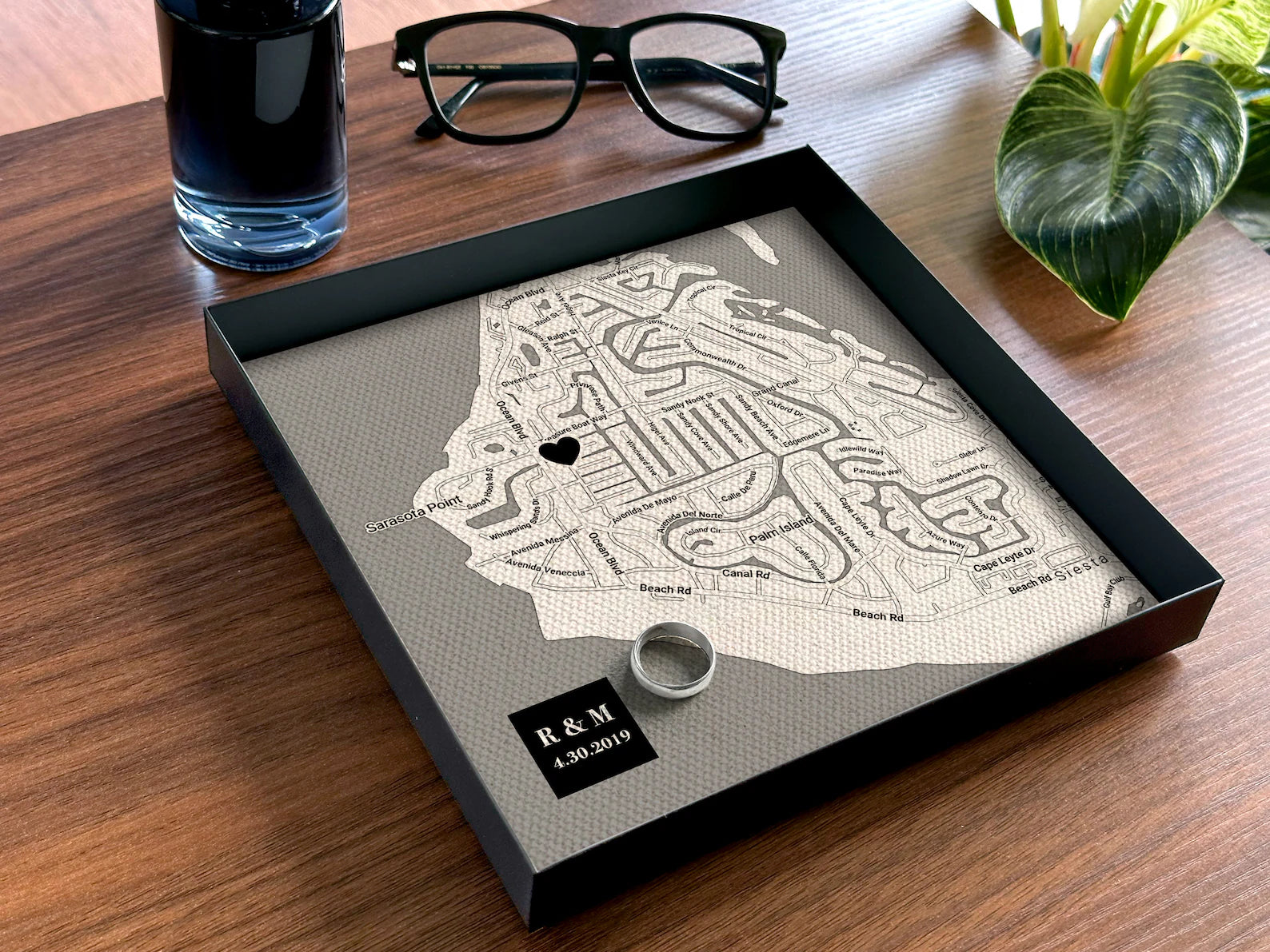 Personalized Cotton Map Tray - 2nd Anniversary Gift for Him & Her