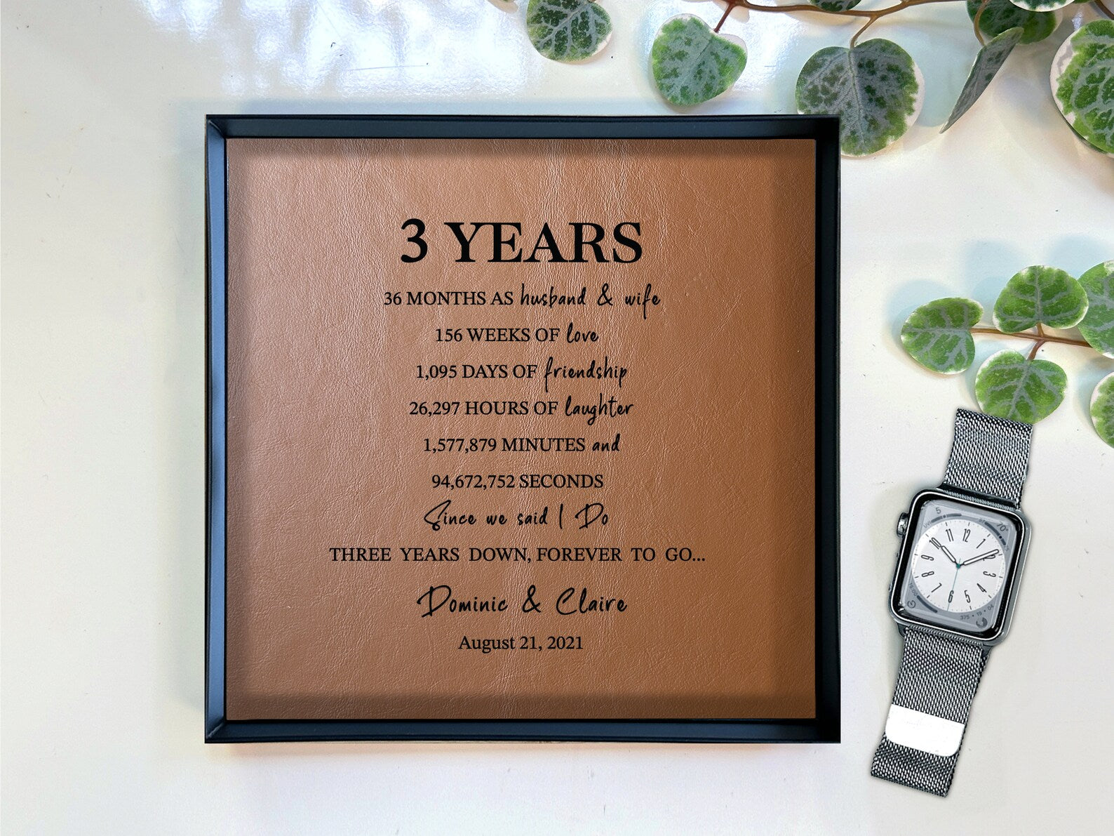 Personalized Genuine Leather Tray - 3rd Anniversary Gift for Him & Her | Custom Wording