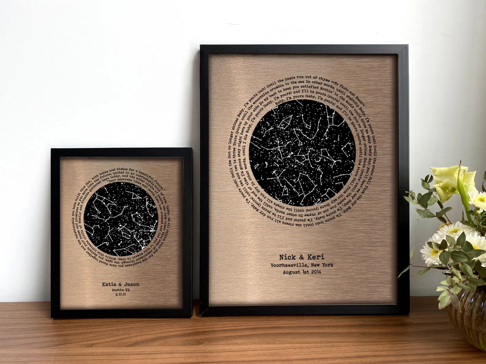 Personalized Bronze Star Map - 8th Anniversary Gift for Him & Her - Glow in the Dark Wall Art