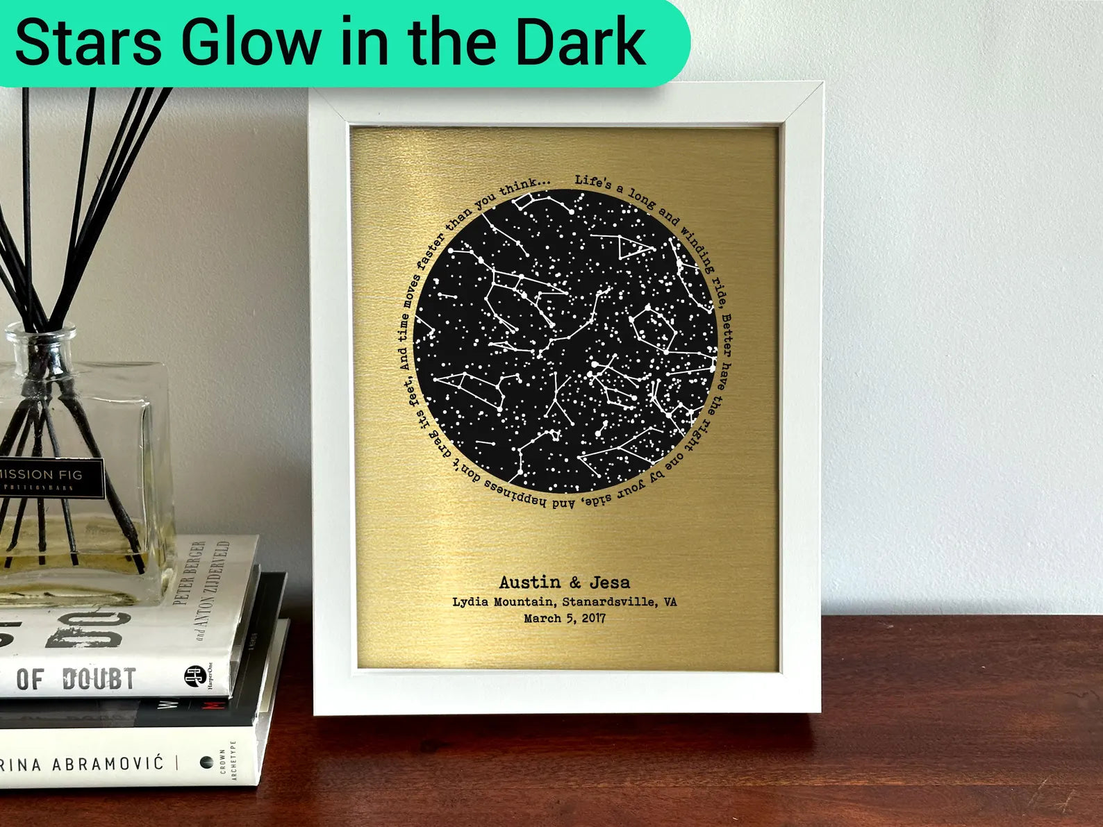 Personalized Glow-in-the-Dark Star Map - 21st Anniversary Gift for Him & Her | Brass Wall Art