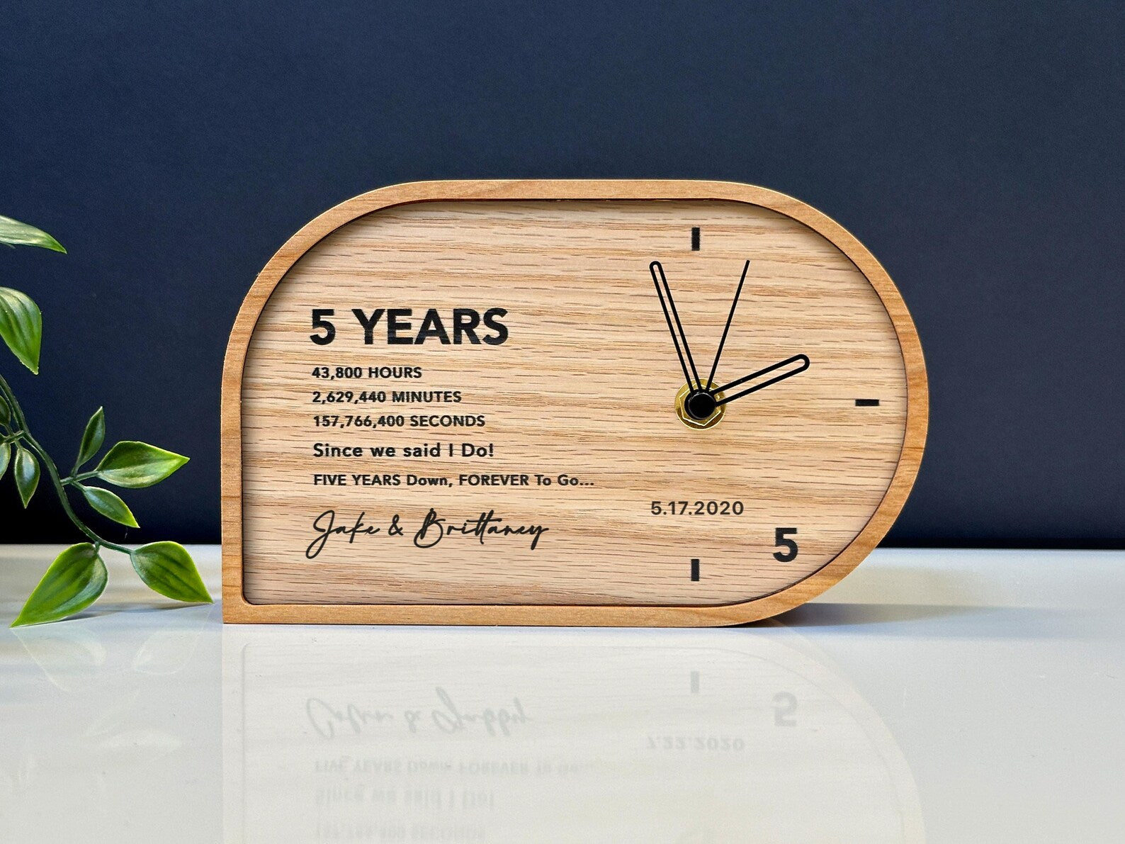 Wood Anniversary Gift - Personalized 5th Anniversary Natural Wood Desk Clock - 5 Year Wedding Anniversary Gift for Him & Her