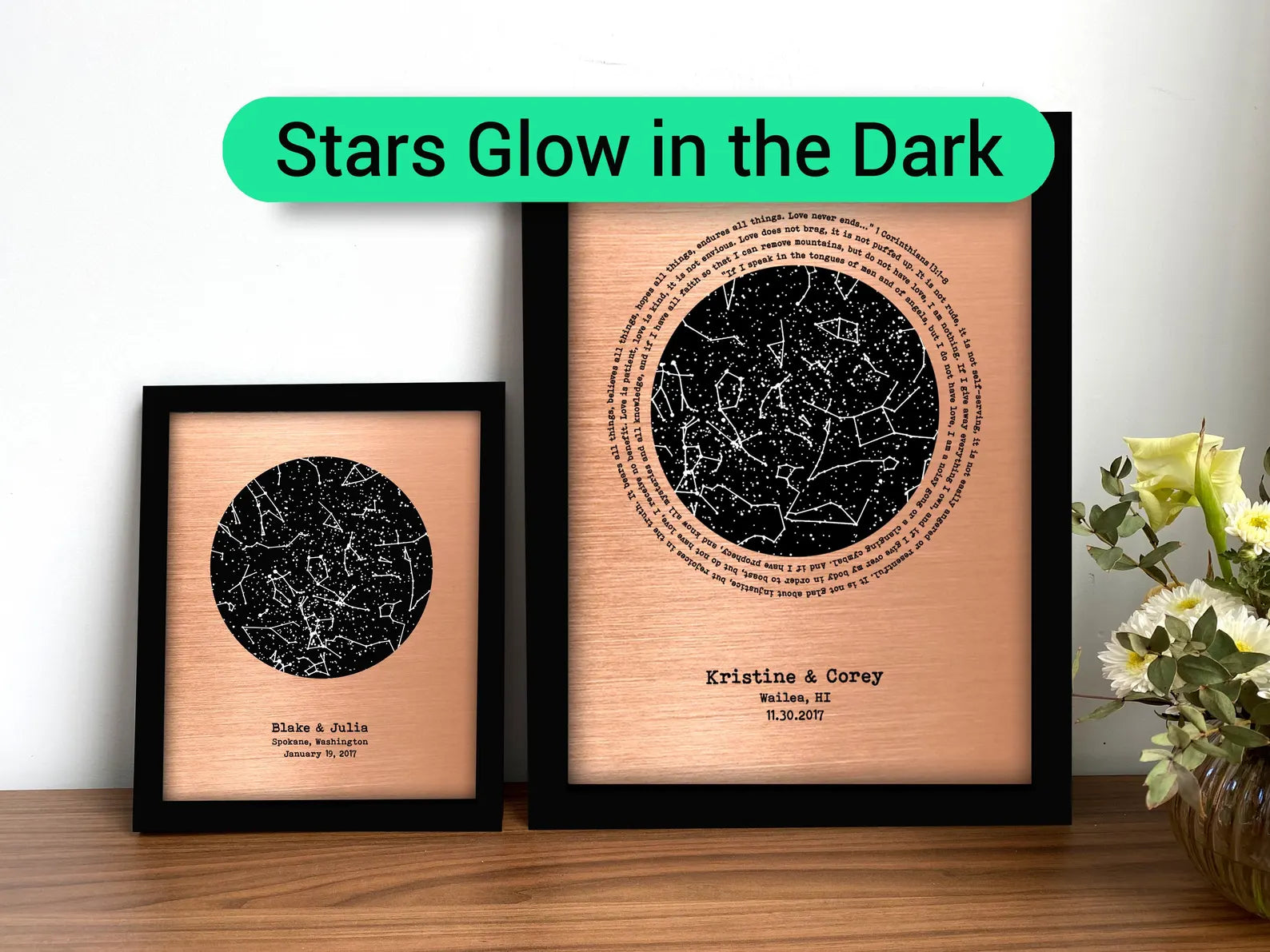 Custom Copper Glow in the Dark Star Map for 22 year anniversary