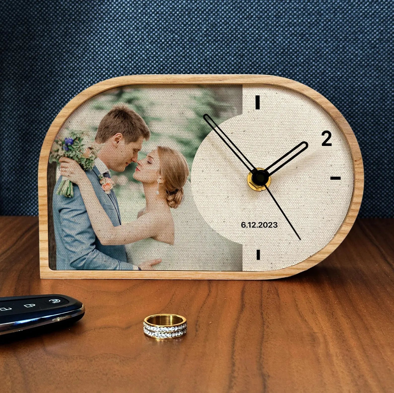 Personalized Cotton Desk Clock - 2nd Anniversary Gift for Him & Her | Handmade Bestseller