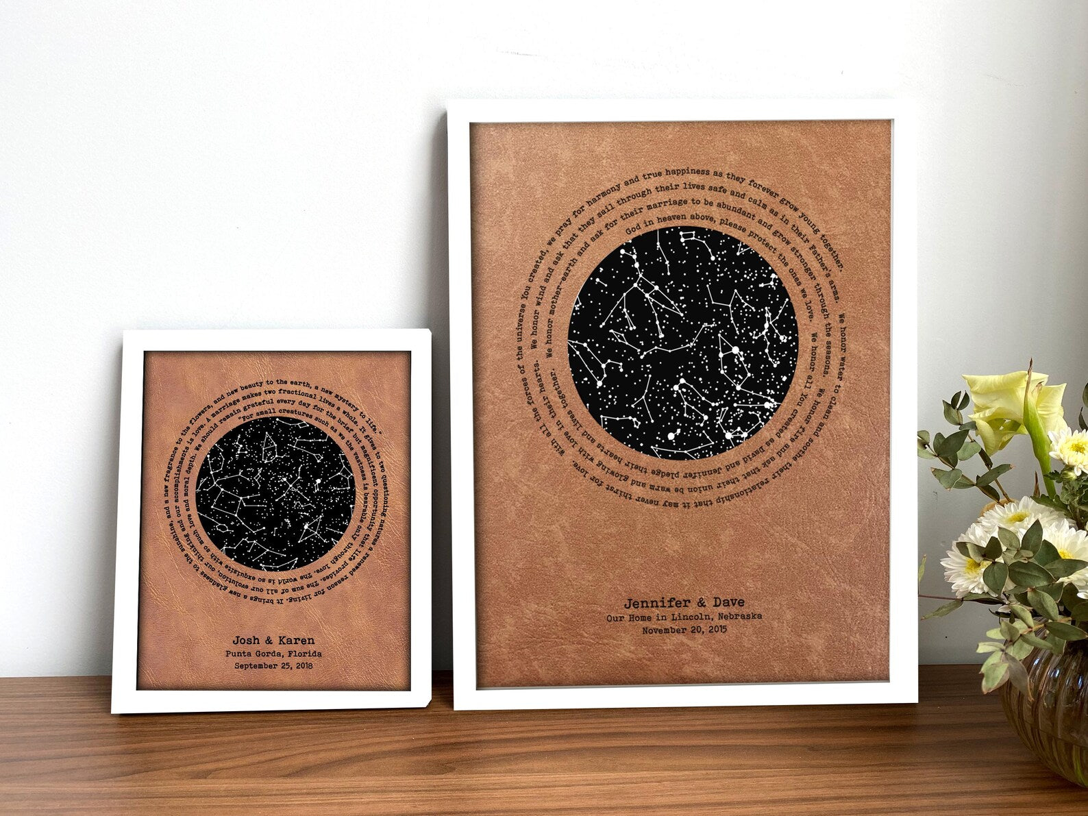 Personalized Glow-in-the-Dark Star Map - 3rd Anniversary Gift for Him & Her | Leather Wall Art