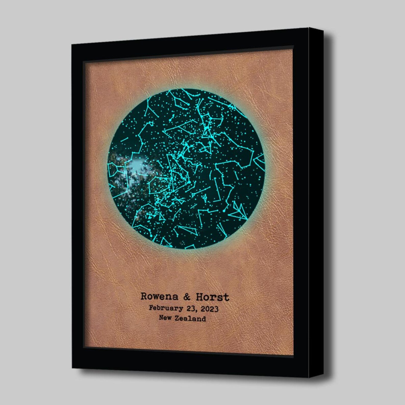 Personalized Glow-in-the-Dark Star Map - 3rd Anniversary Gift for Him & Her | Leather Wall Art