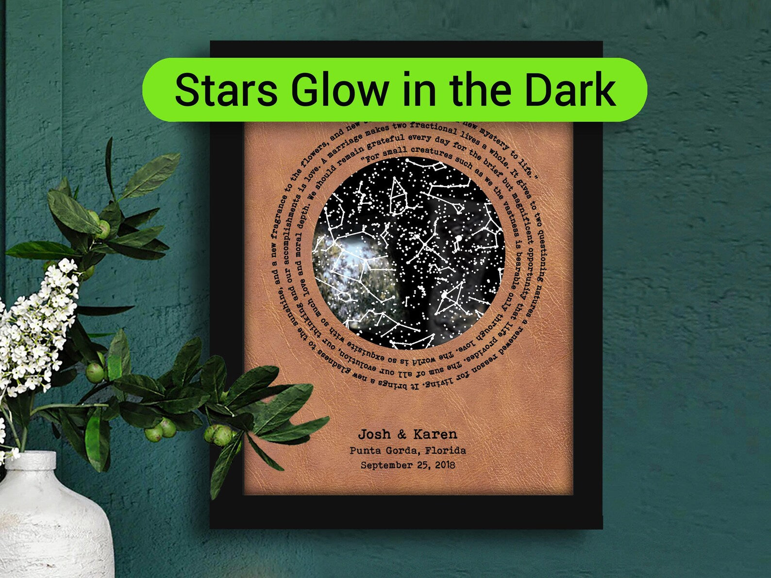 Personalized Glow-in-the-Dark Star Map - 3rd Anniversary Gift for Him & Her | Leather Wall Art