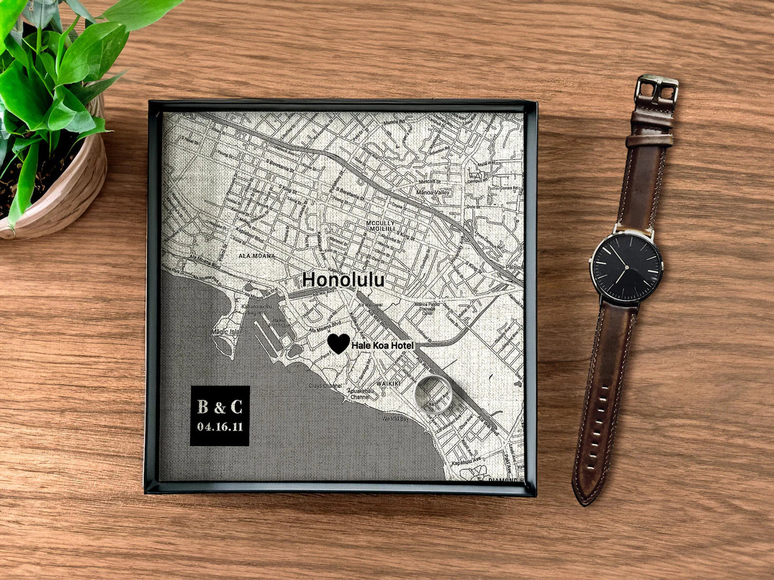 Personalized Linen Map Tray - 4th Anniversary Gift
