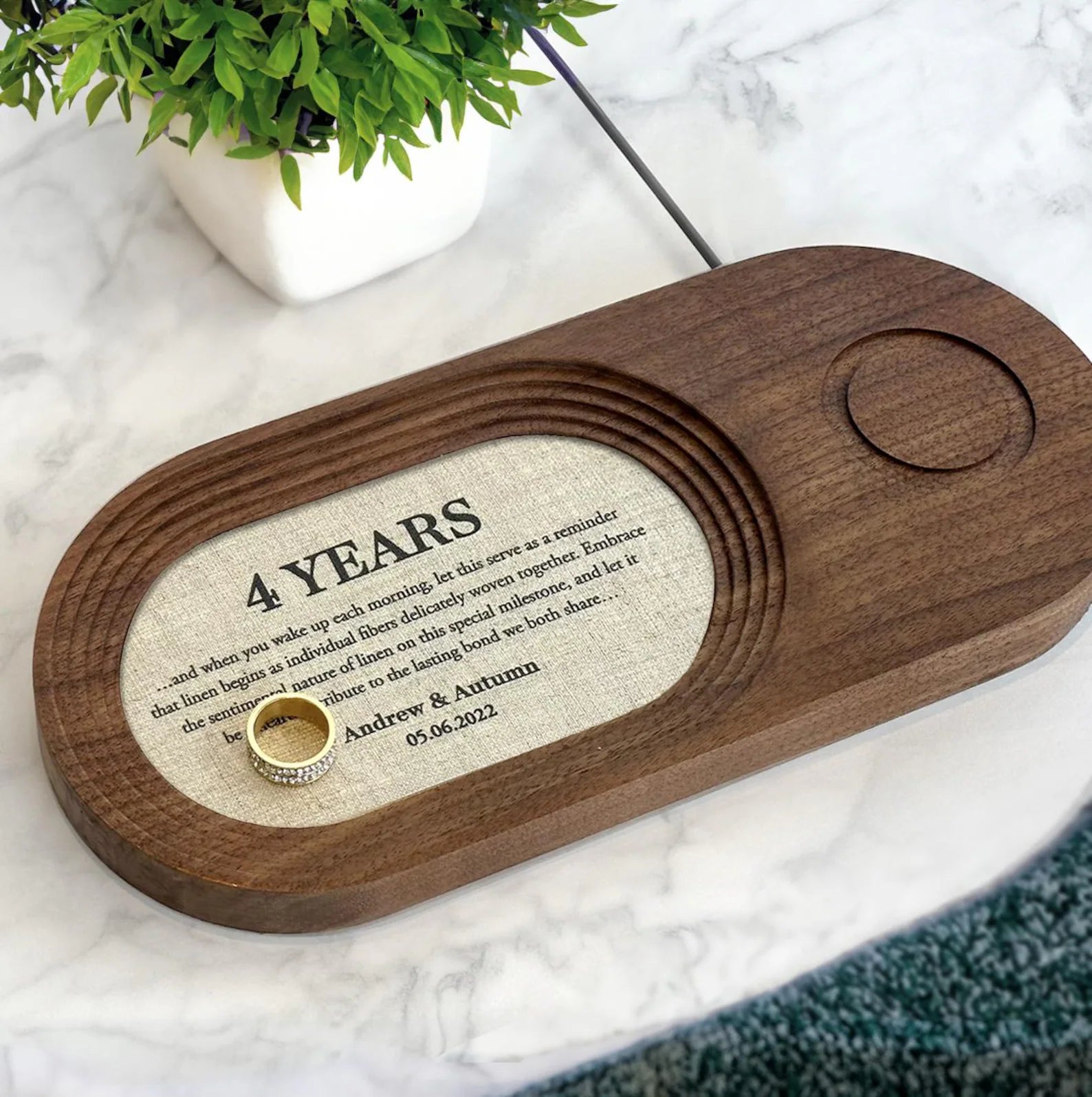Personalized Linen Charging Tray - 4th Anniversary Gift for Him & Her | Wireless Phone Charger